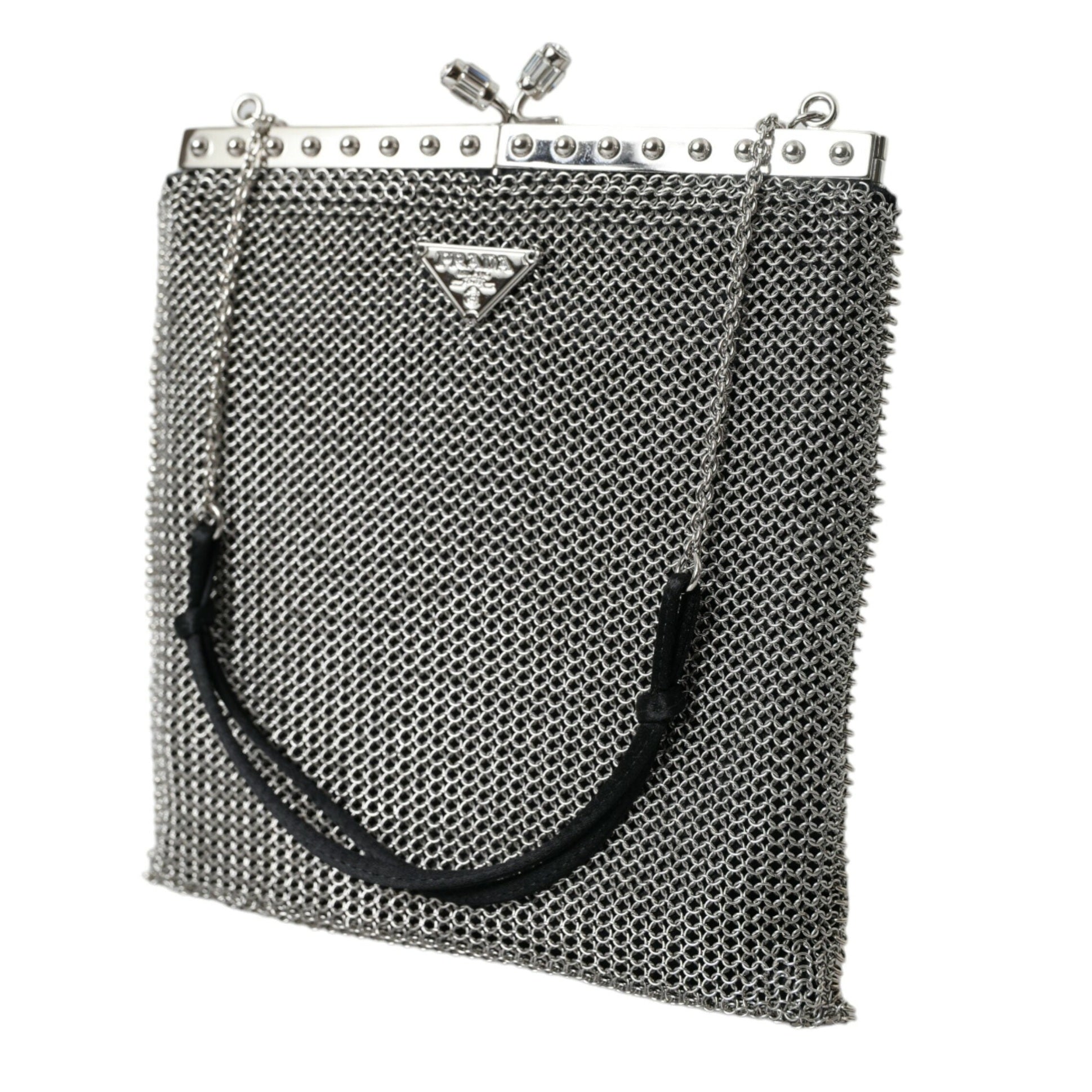 Elegant Silver Mesh Shoulder Evening Bag