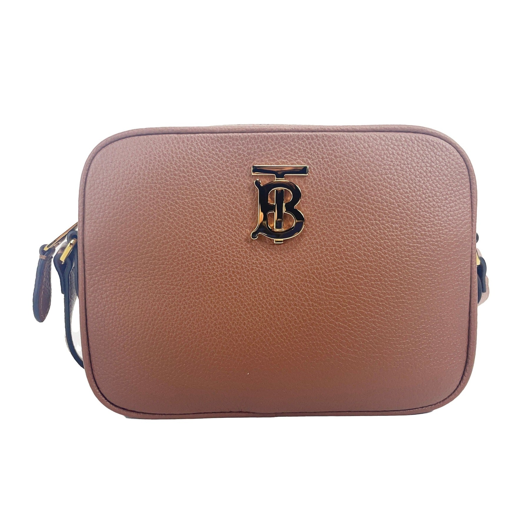 Small Leather Tan Camera Crossbody TB Logo Bag