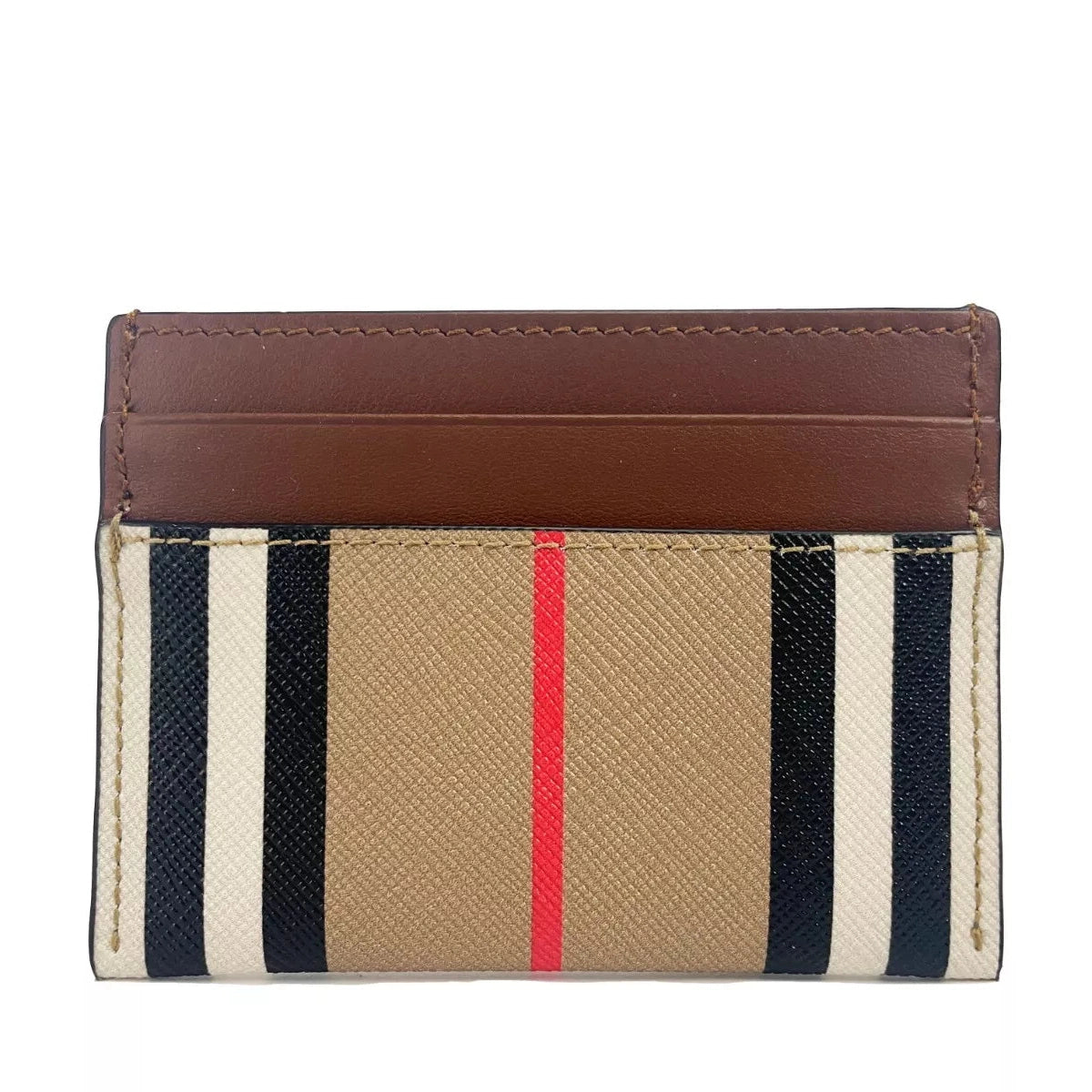 Sandon Tan Canvas Check Printed Leather Slim Card Case Wallet