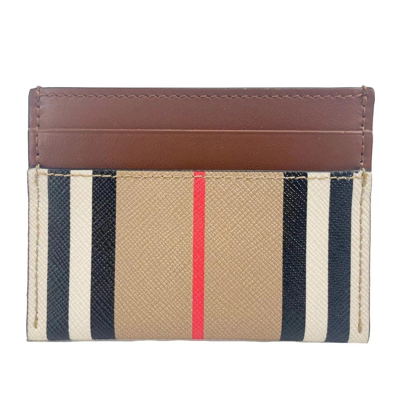 Sandon Tan Canvas Check Printed Leather Slim Card Case Wallet