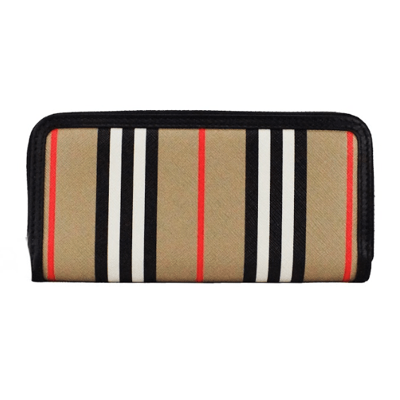 Ellerby Black Leather Icon Stripe Canvas Zip Around Continental Wallet