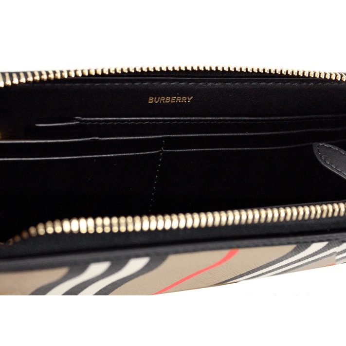 Ellerby Black Leather Icon Stripe Canvas Zip Around Continental Wallet