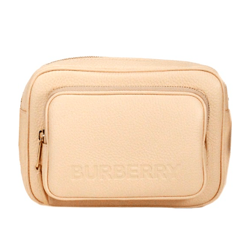 Small Branded Peach Pink Grainy Leather Camera Crossbody Bag