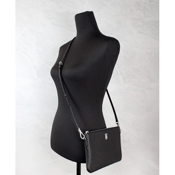 Peyton Monogram Black Leather Pouch Crossbody Bag Purse