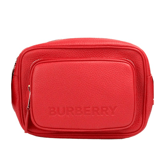 Small Branded Bright Red Grainy Leather Camera Crossbody Bag