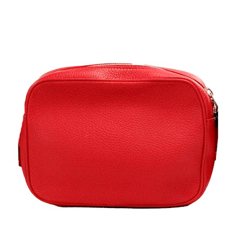 Small Branded Bright Red Grainy Leather Camera Crossbody Bag