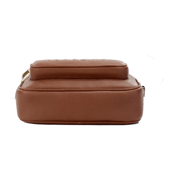 Small Branded Tan Brown Leather Camera Crossbody Bag