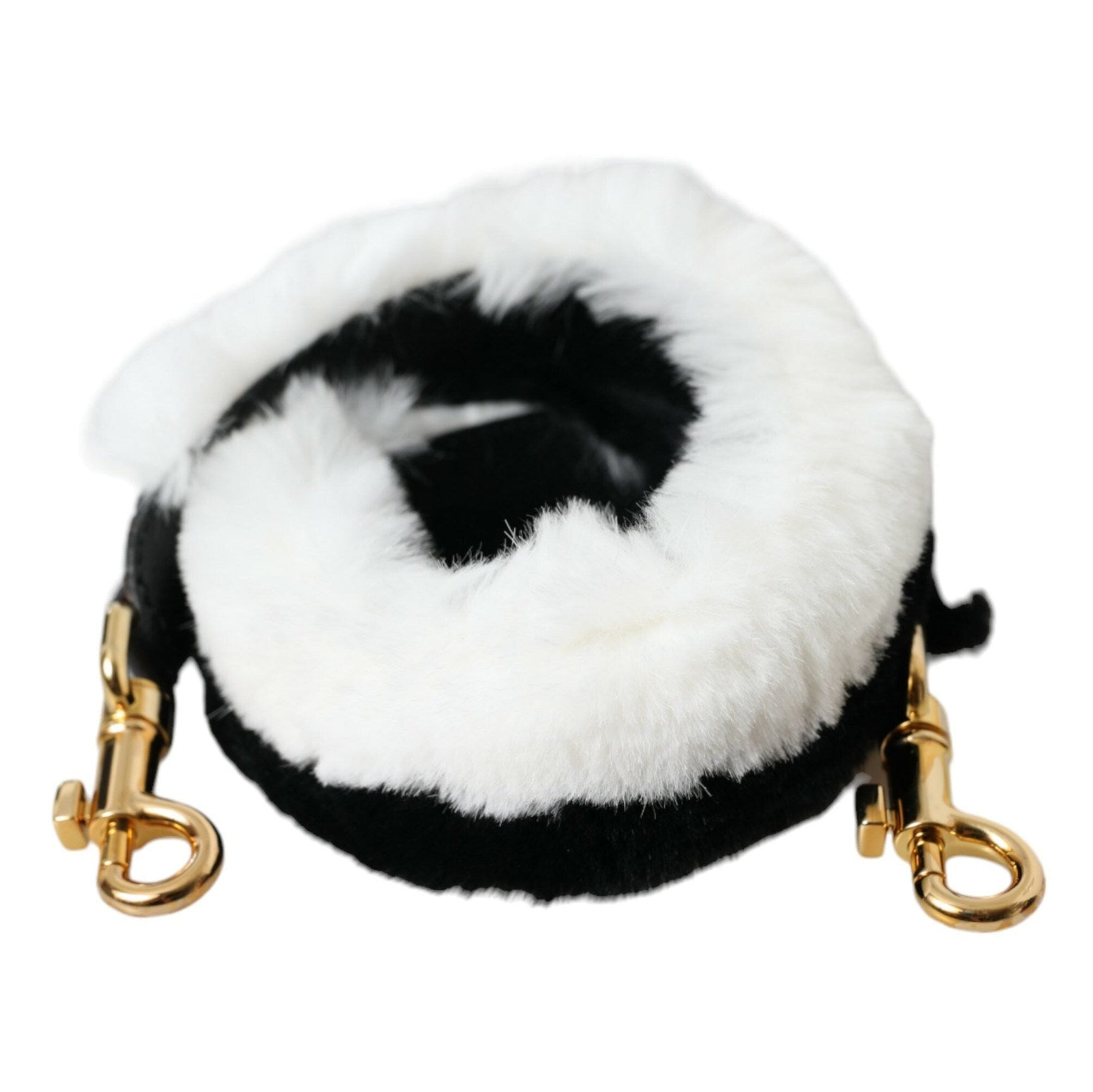 Black White Lapin Fur Accessory Shoulder Strap