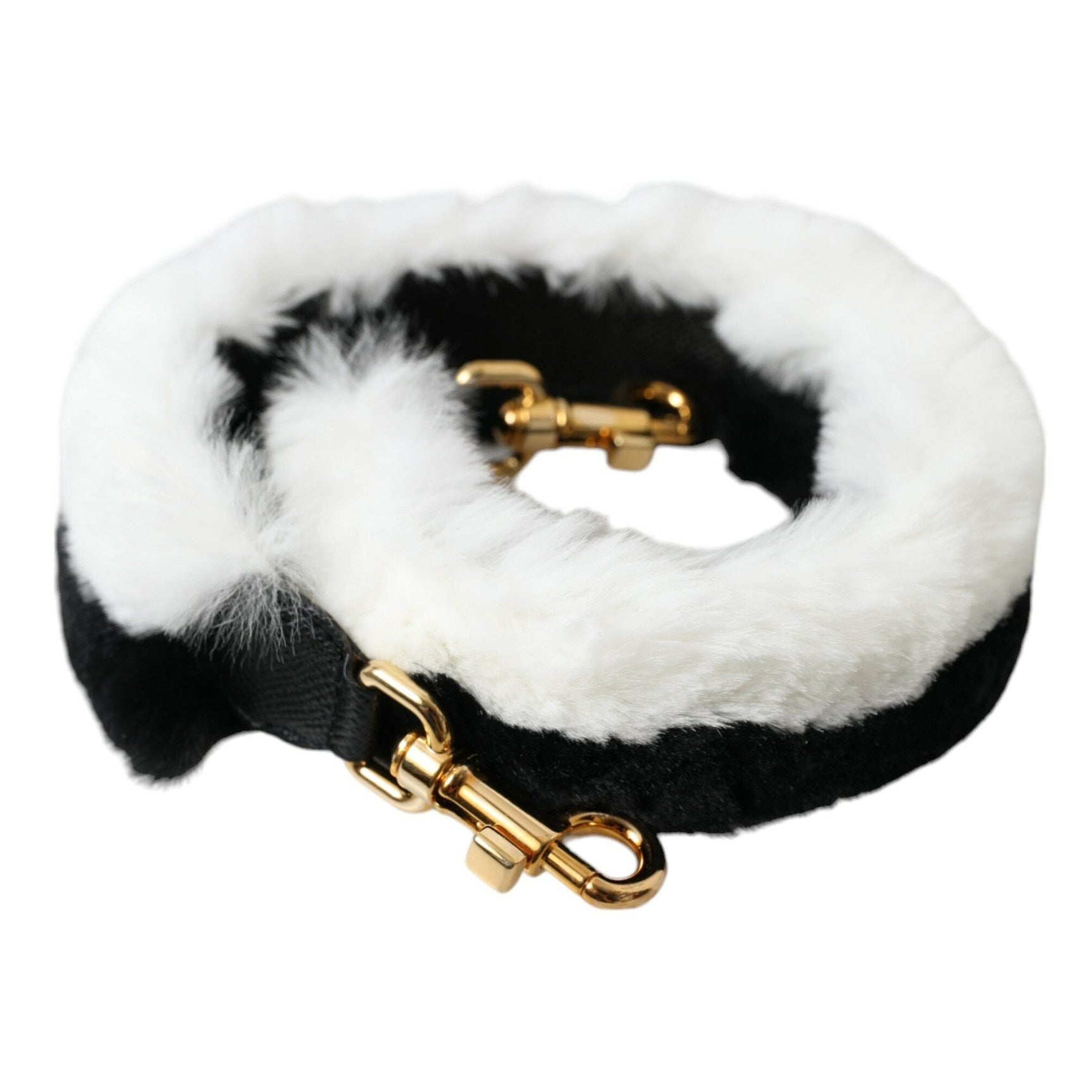 Black White Lapin Fur Accessory Shoulder Strap