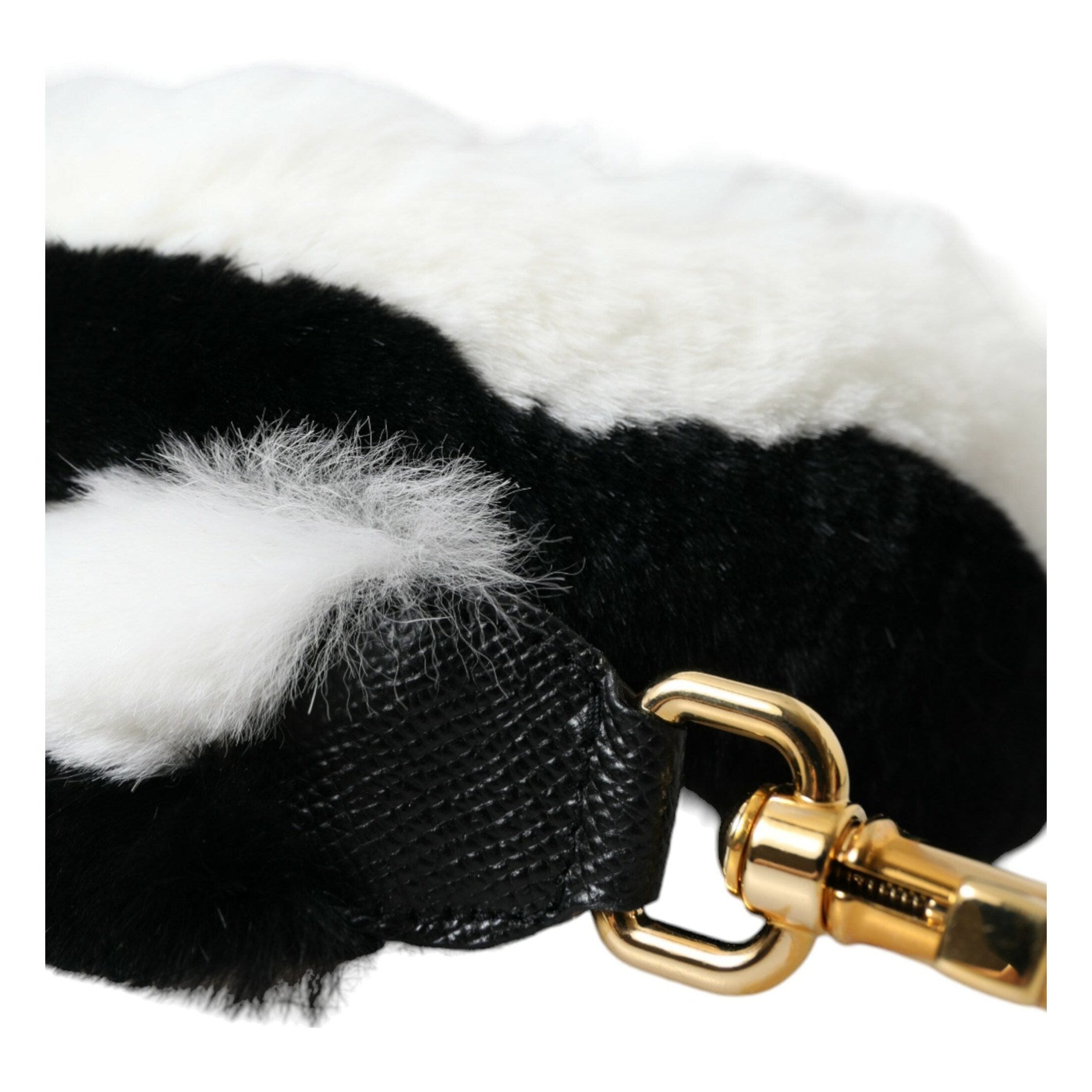 Black White Lapin Fur Accessory Shoulder Strap