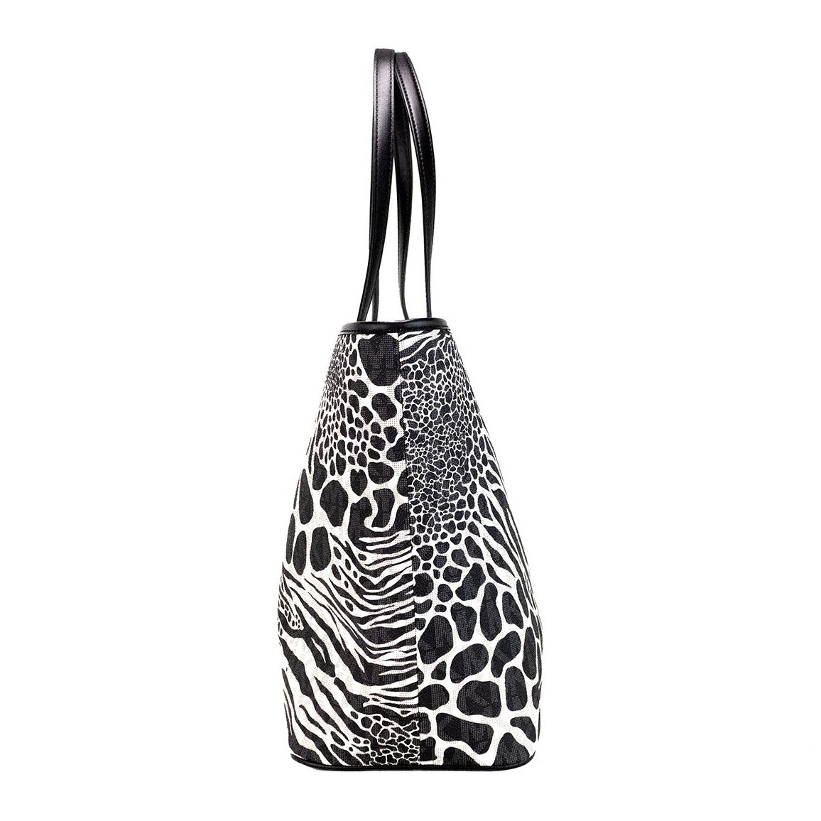 Carter Large Black Animal Print PVC Open Tote Shoulder Purse Bag