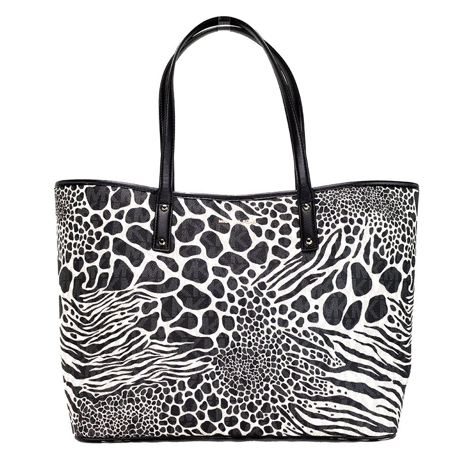 Carter Large Black Animal Print PVC Open Tote Shoulder Purse Bag