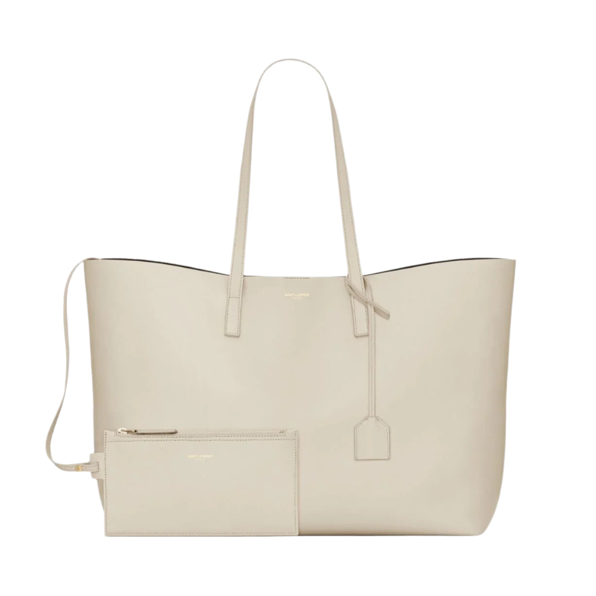 White Calf Leather Tote Shoulder Bag