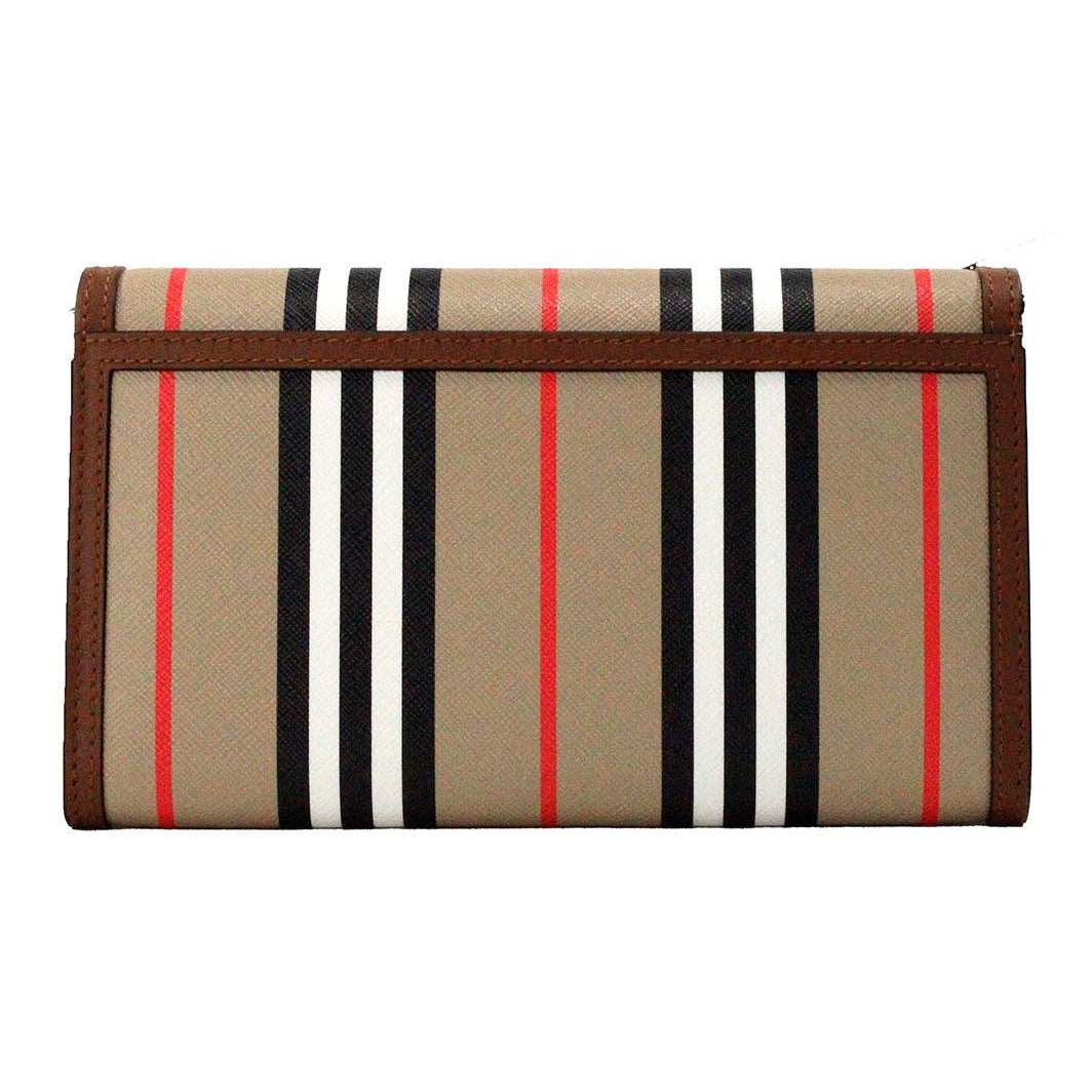 Hannah Icon Stripe Archive Tan E-Canvas Leather Wallet Crossbody Bag