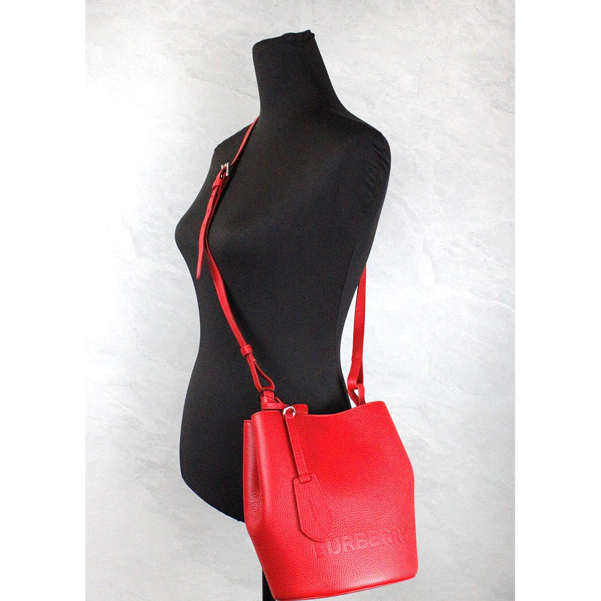 Lorne Small Red Pebbled Leather Bucket Crossbody Purse Bag