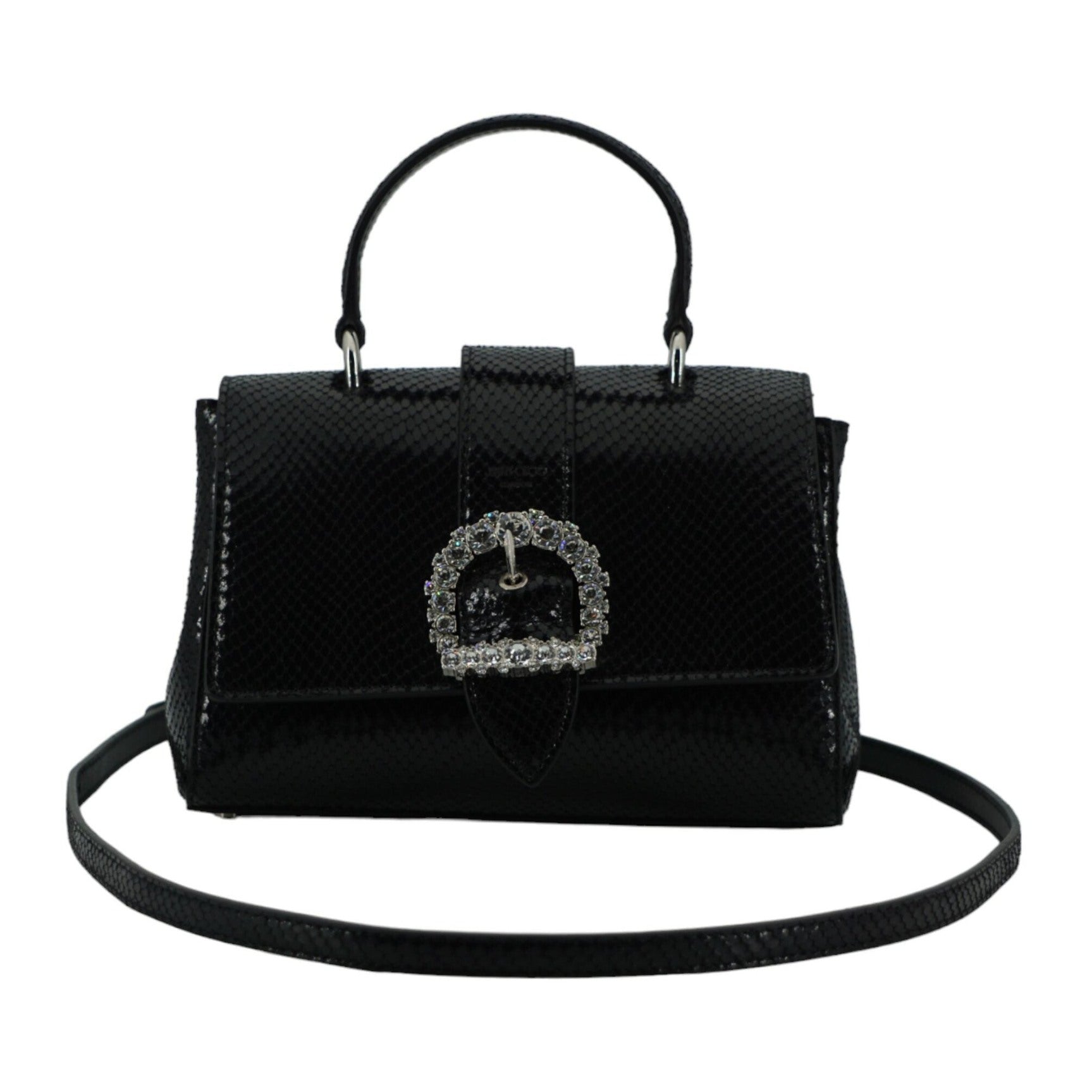 Black Leather Top Handle Shoulder Bag