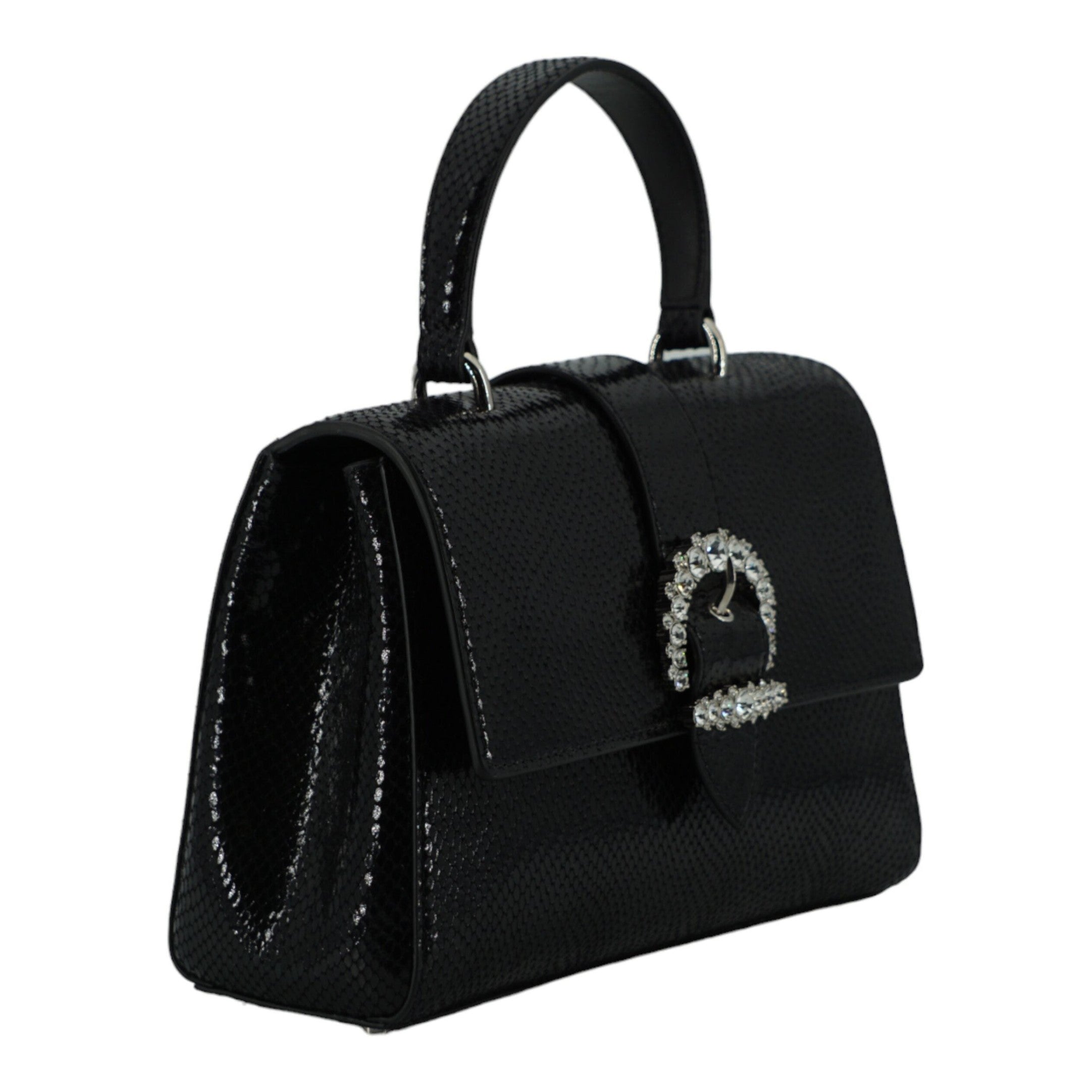 Black Leather Top Handle Shoulder Bag