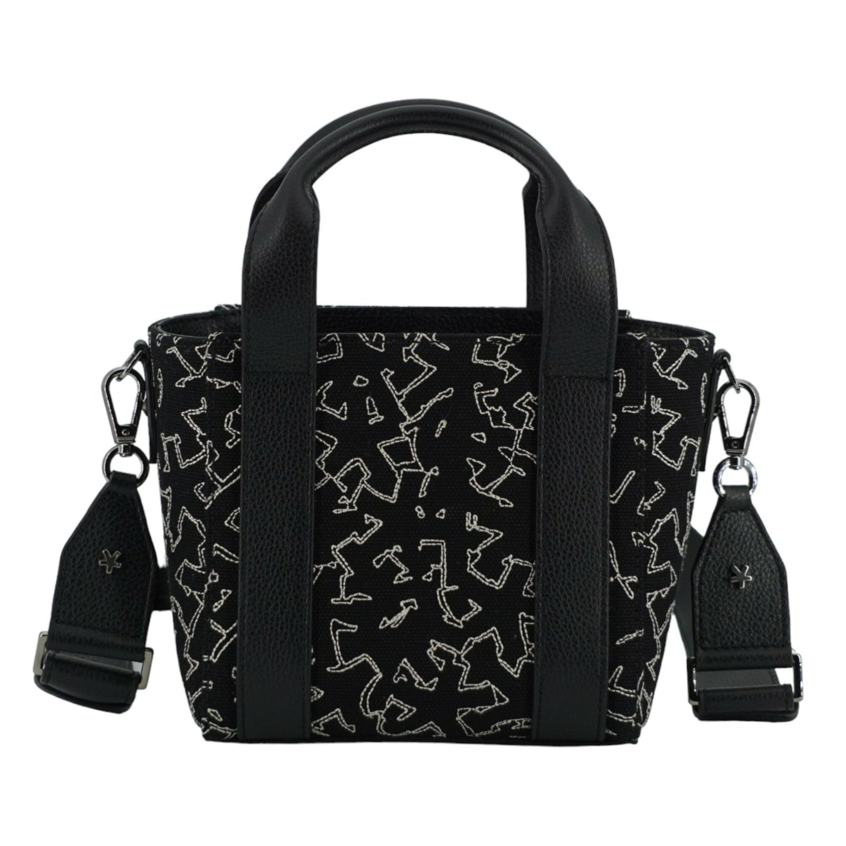 Black Leather and Canvas Small Tote Bag