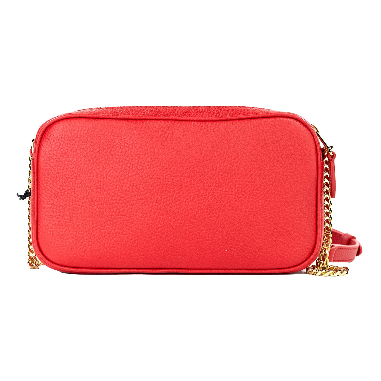 Small Red Pebbled Leather Elongated Camera Crossbody Bag Purse