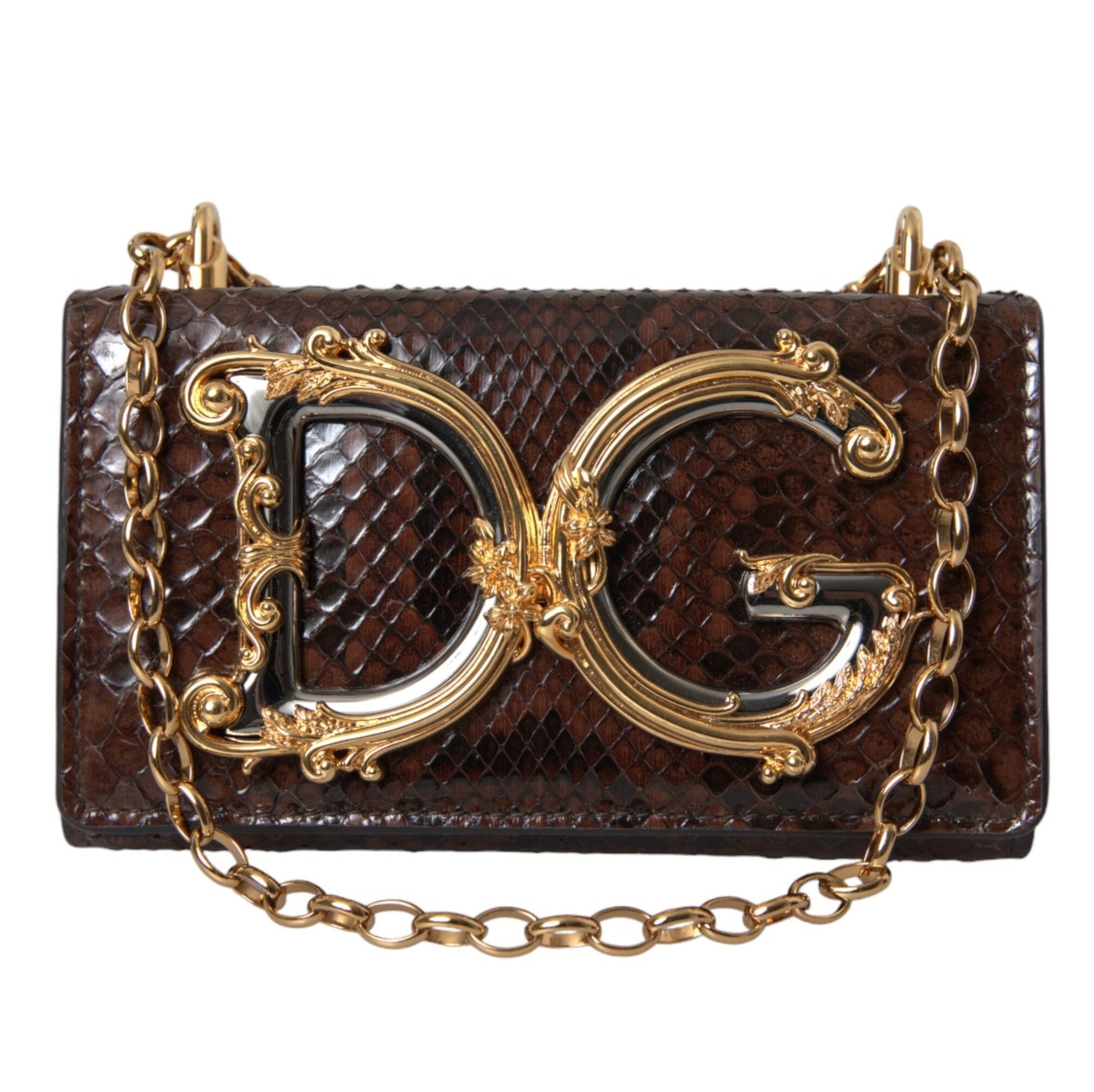 Brown Python Leather DG Girls Crossbody Phone Bag