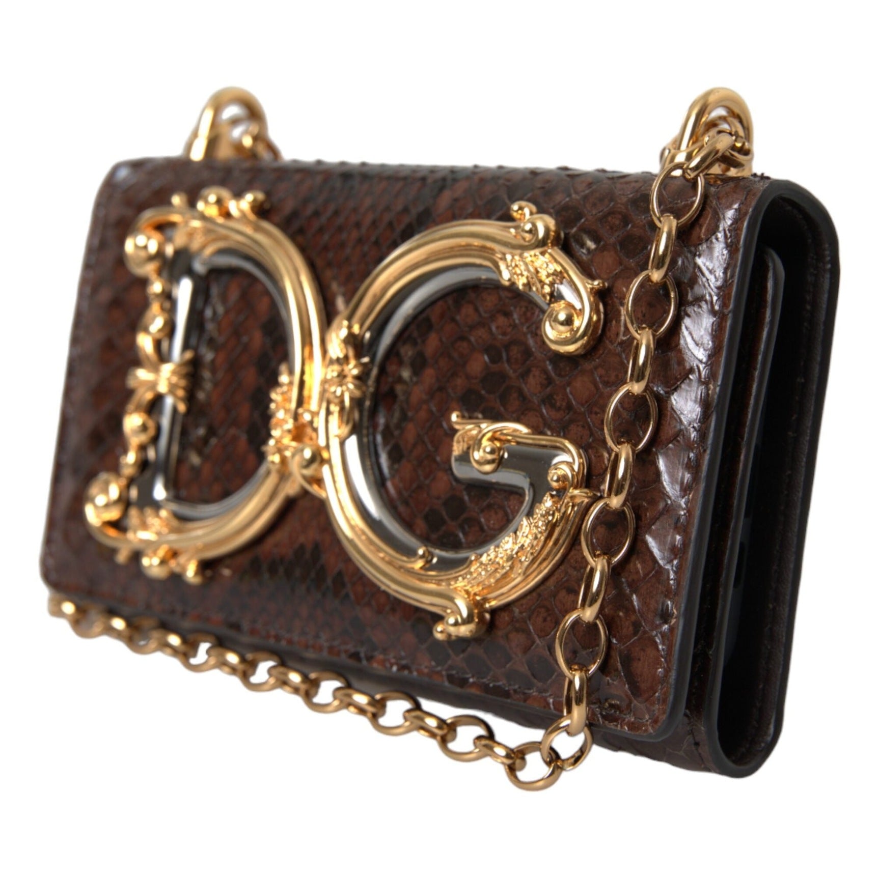 Brown Python Leather DG Girls Crossbody Phone Bag