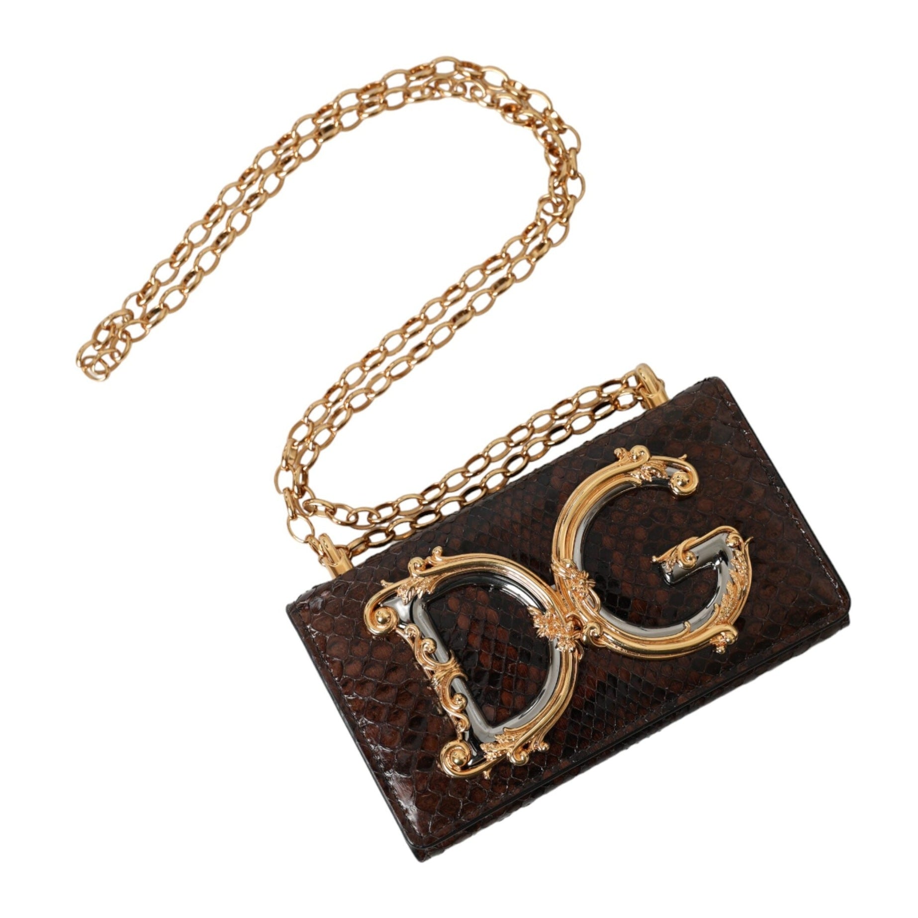 Brown Python Leather DG Girls Crossbody Phone Bag