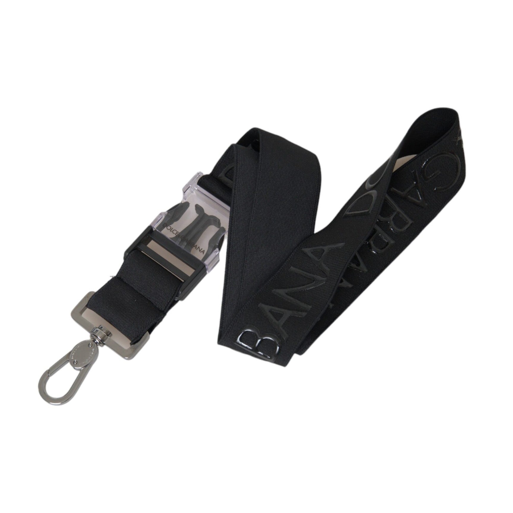 Black Polyester Stretch Logo Print Bag Shoulder Strap