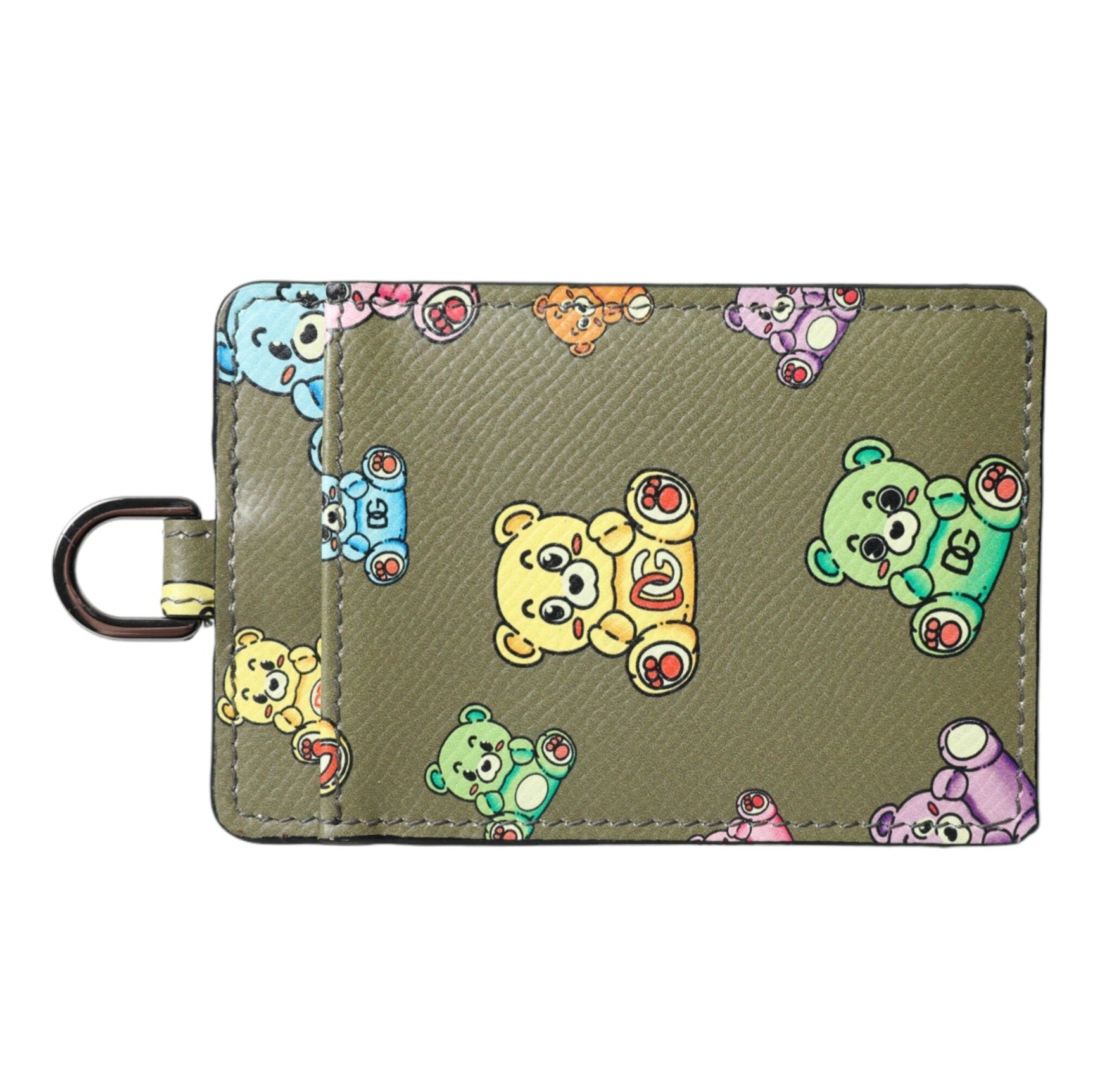 Army Green Teddy Bear Leather Women Card Holder Wallet