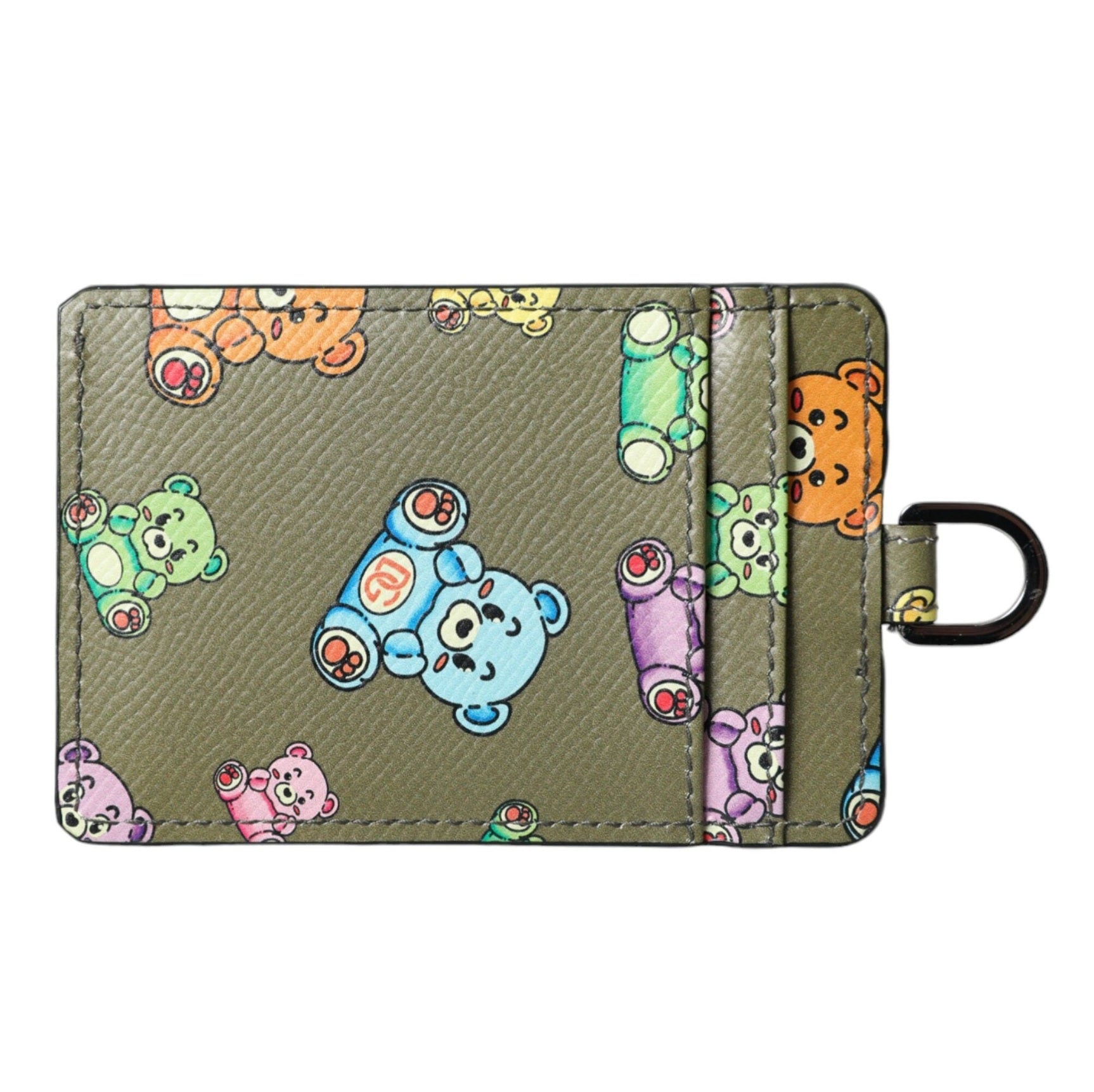 Army Green Teddy Bear Leather Women Card Holder Wallet