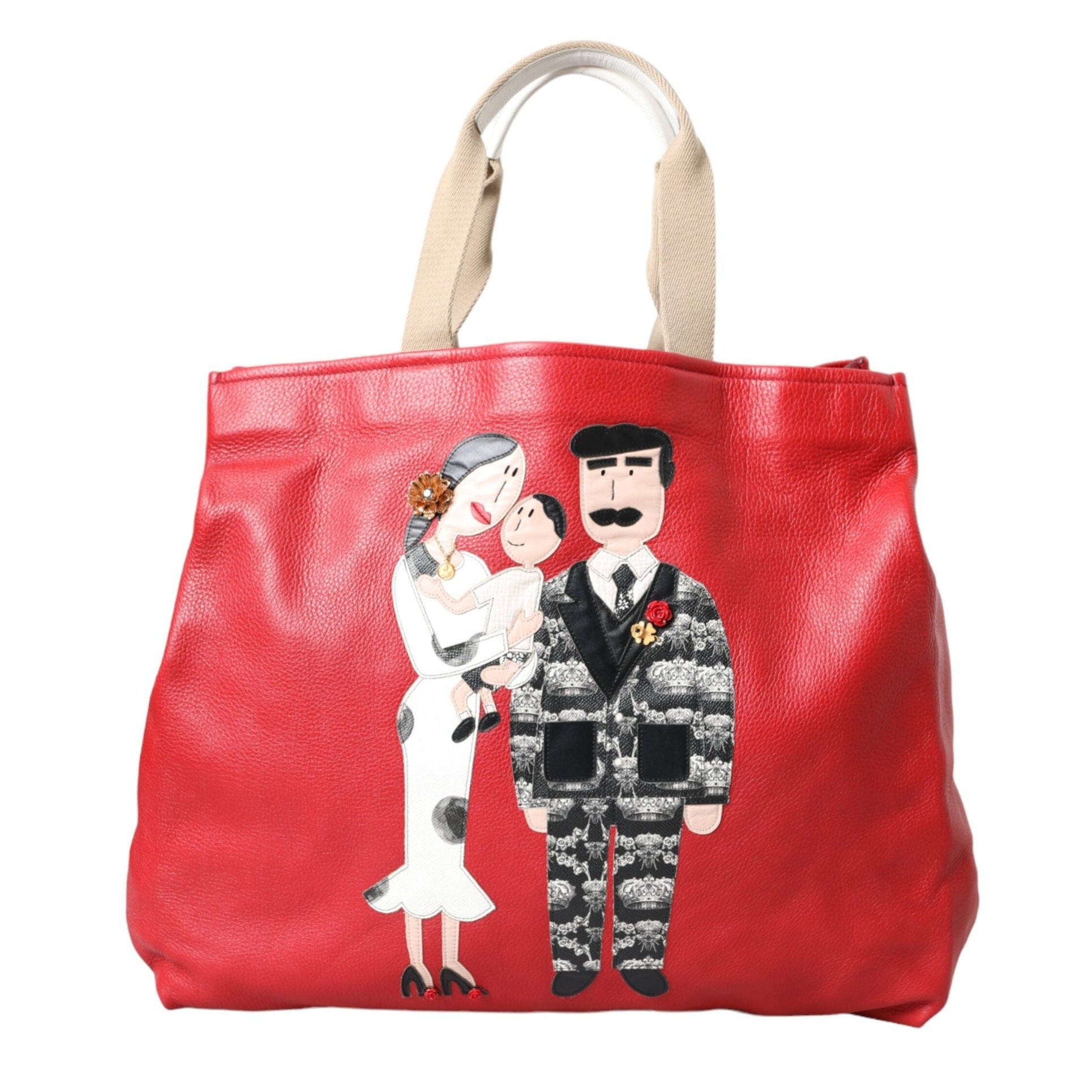 Red Leather #DGFamily Patch Shopping Tote Bag