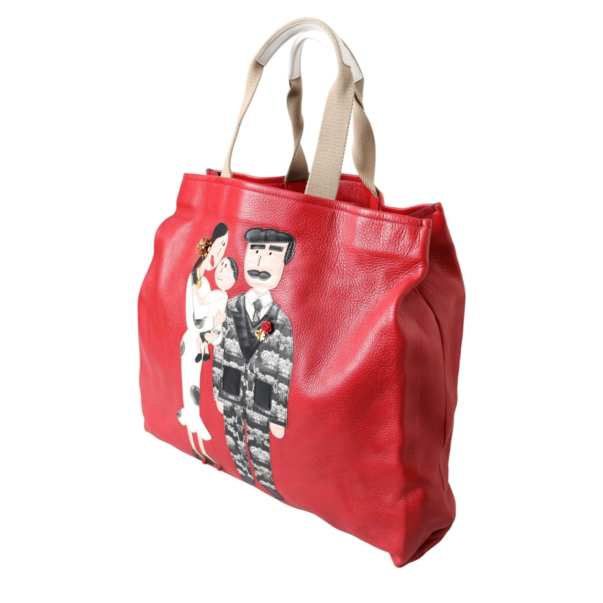 Red Leather #DGFamily Patch Shopping Tote Bag