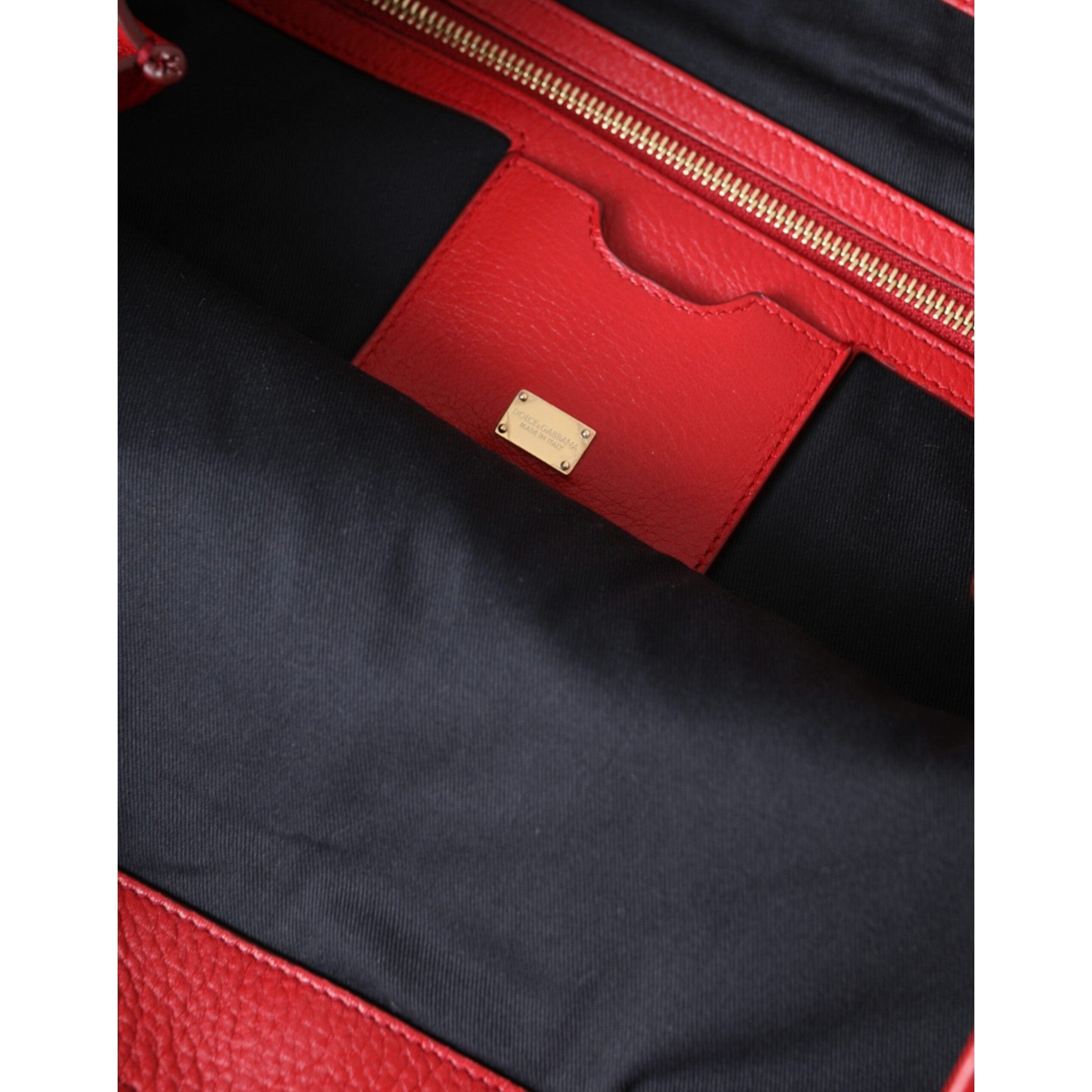 Red Leather #DGFamily Patch Shopping Tote Bag