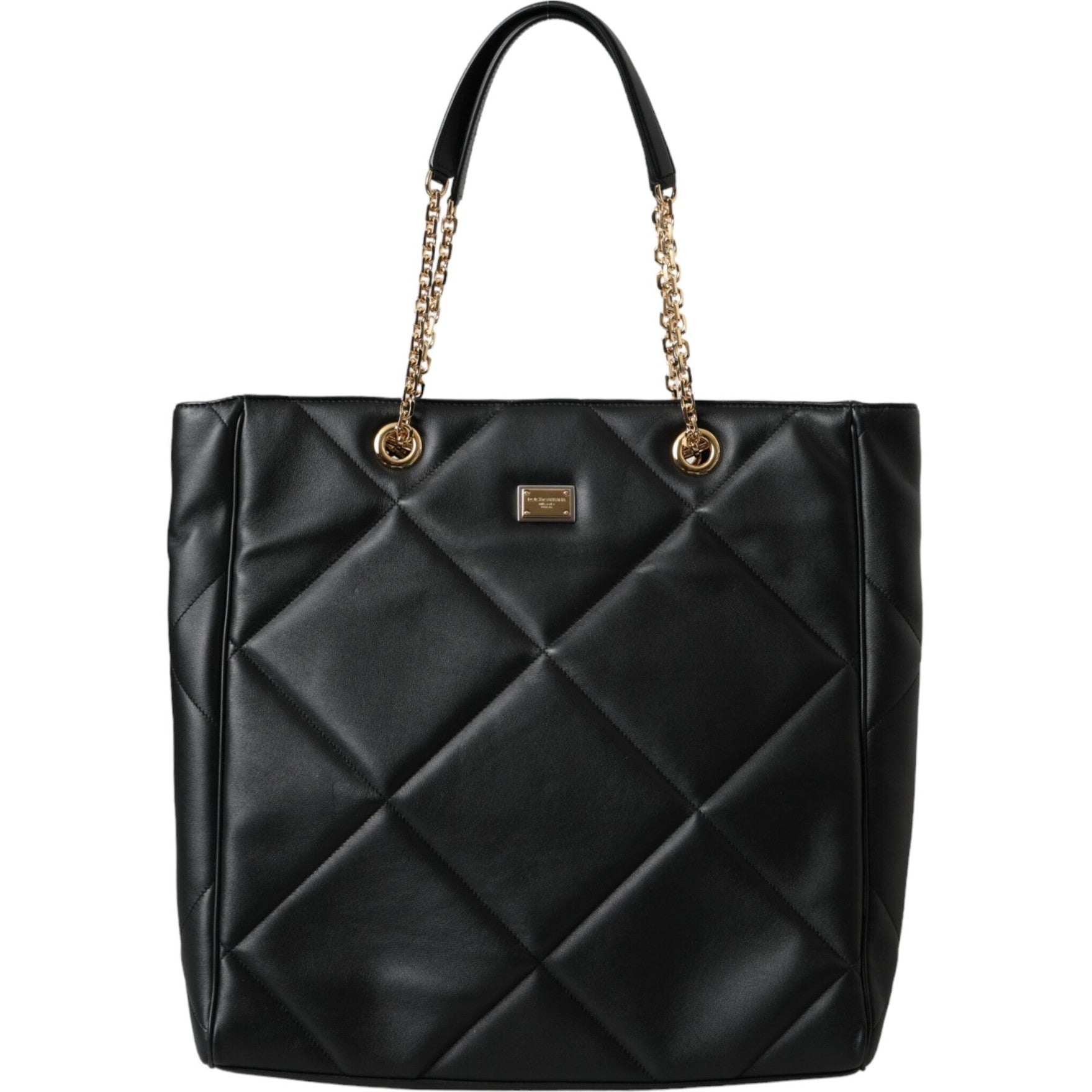 Black Leather JUNGLE Quilted Shopping Tote Bag