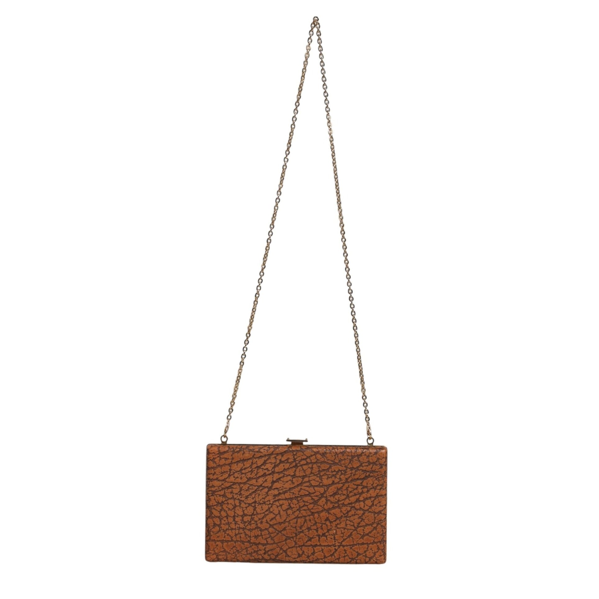 Brown Leather Gold Frame Clutch Mini Crossbody Bag