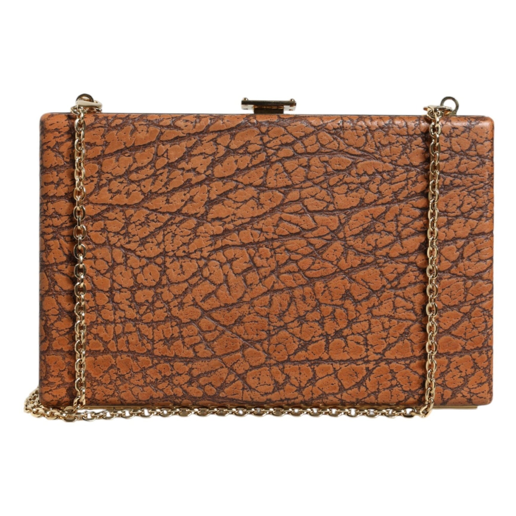 Brown Leather Gold Frame Clutch Mini Crossbody Bag