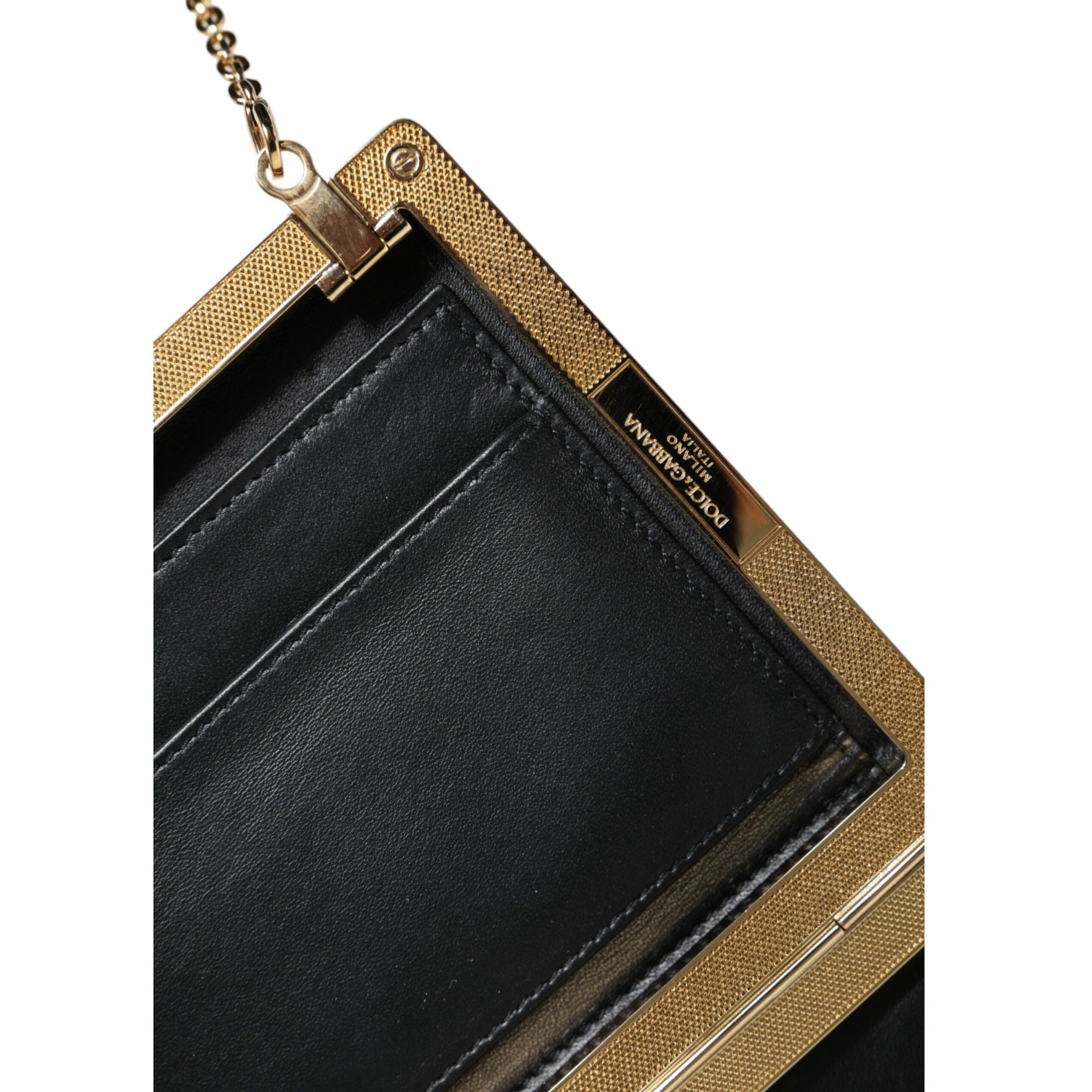 Brown Leather Gold Frame Clutch Mini Crossbody Bag