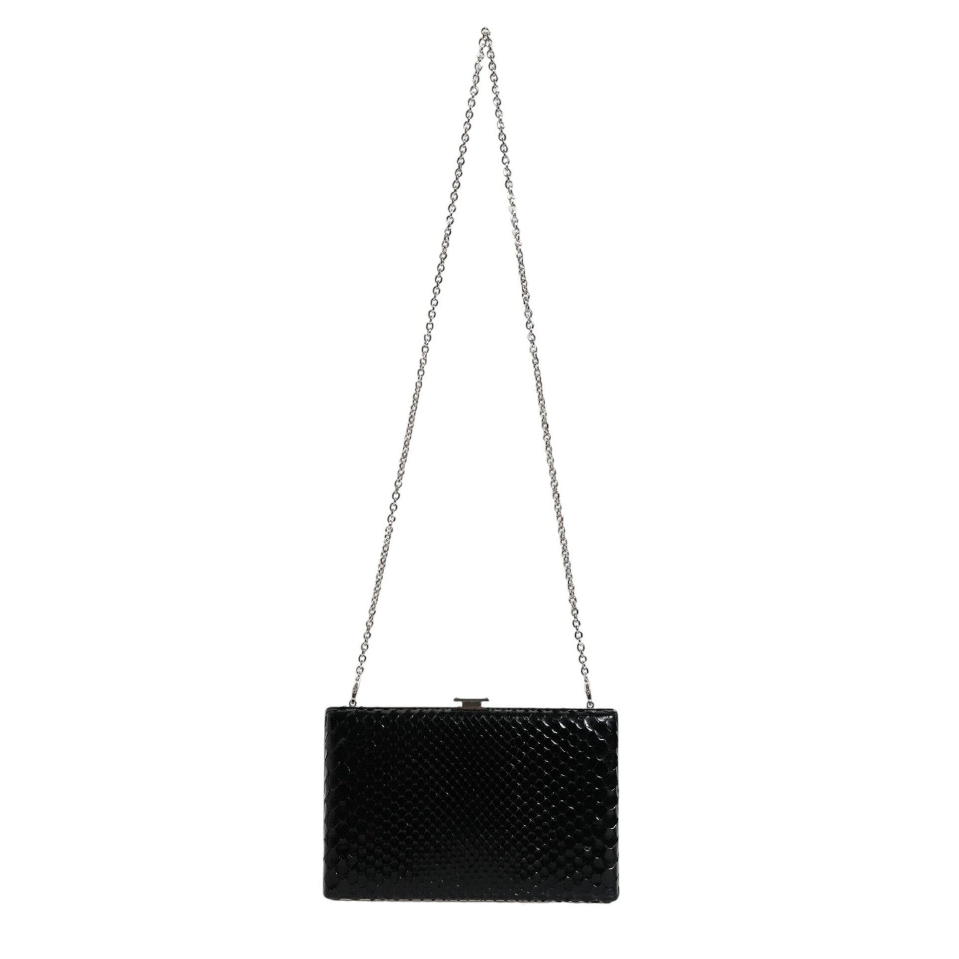 Black Leather Silver Frame Clutch Mini Crossbody Bag