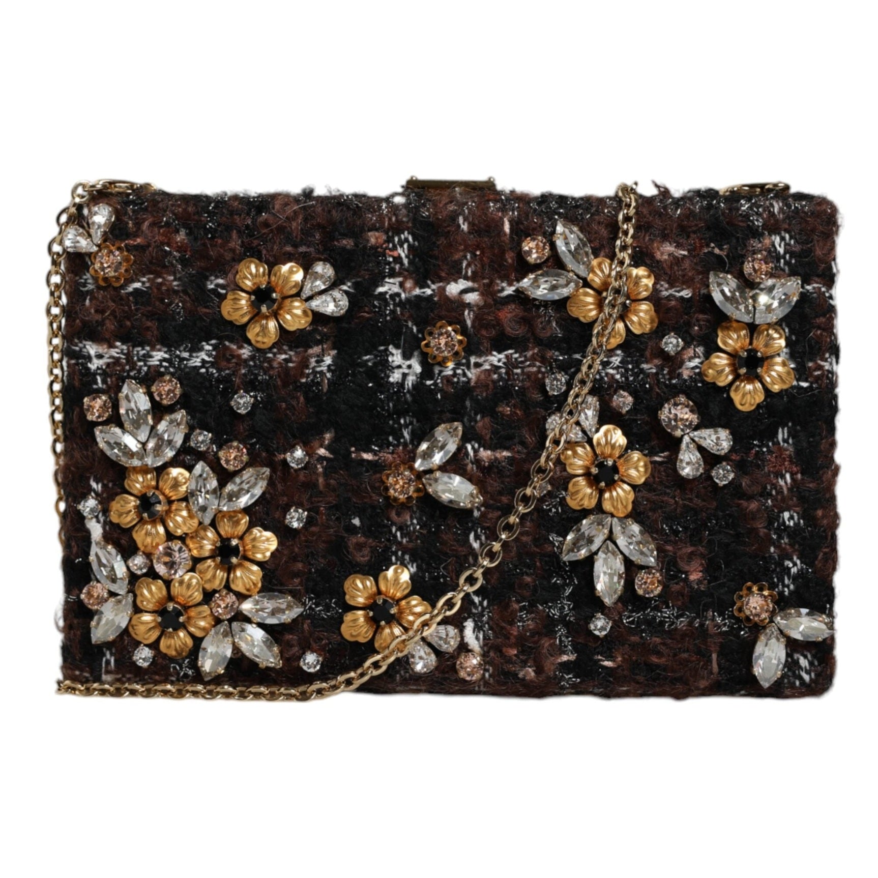 Multicolor Tweed Floral Clutch Evening Party Purse CrossBody Bag