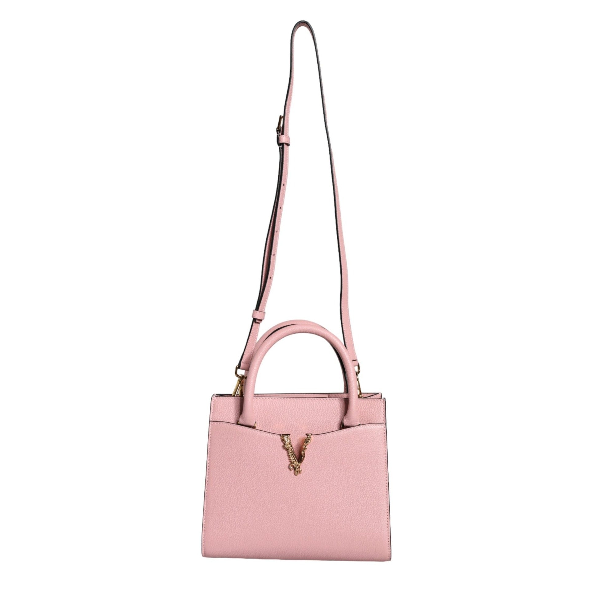 Pink Small Top Handle Grainy Calf Leather Crossbody Bag