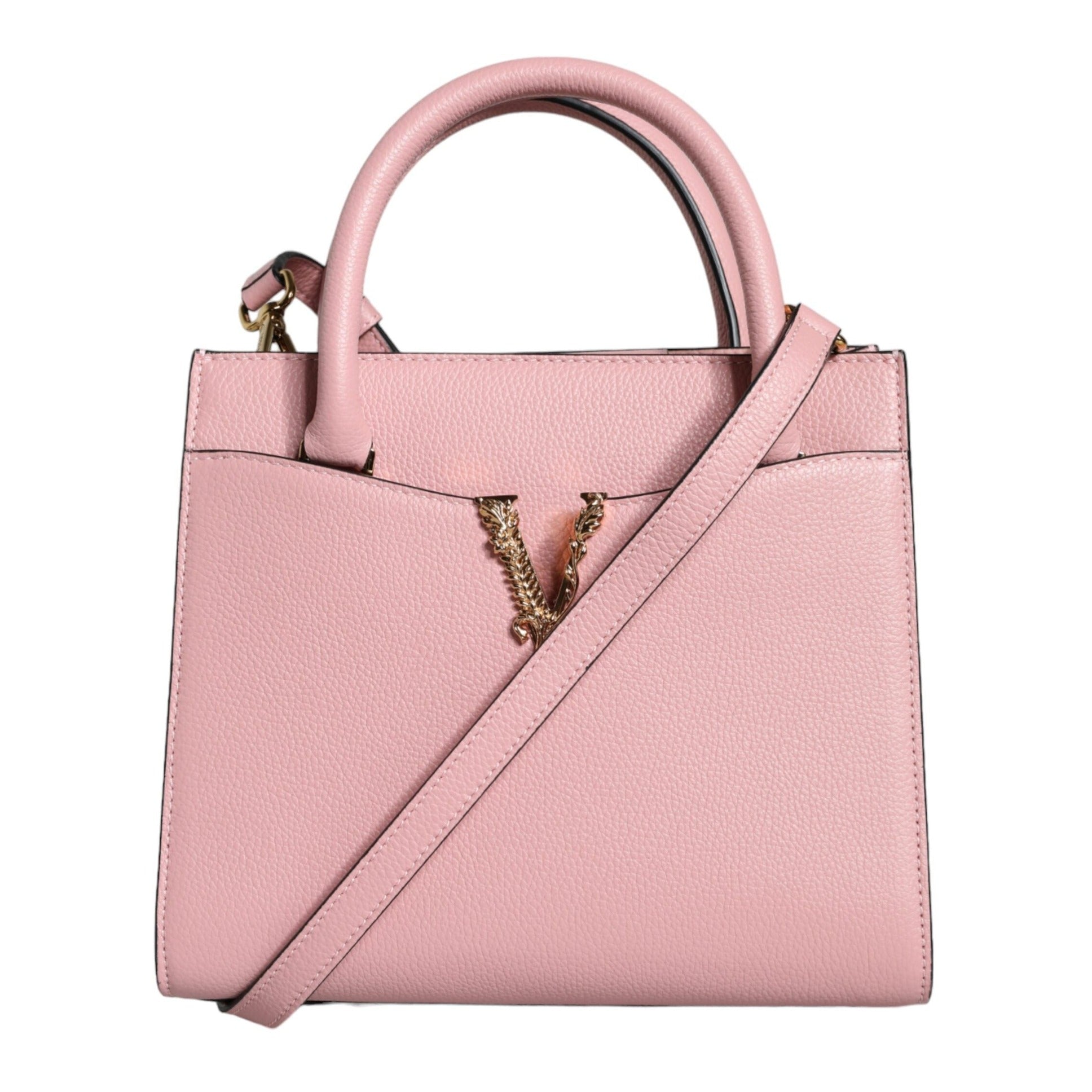 Pink Small Top Handle Grainy Calf Leather Crossbody Bag