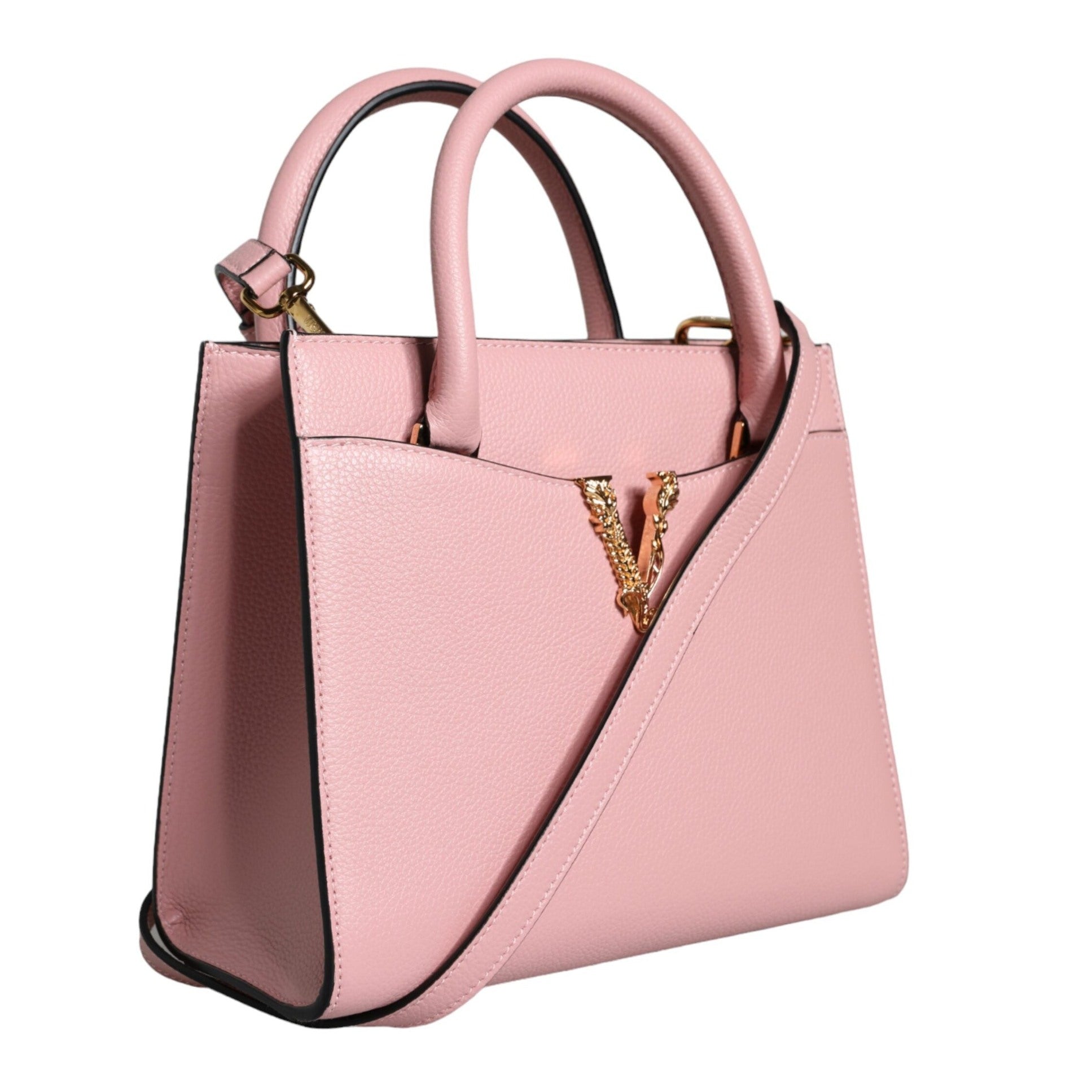 Pink Small Top Handle Grainy Calf Leather Crossbody Bag