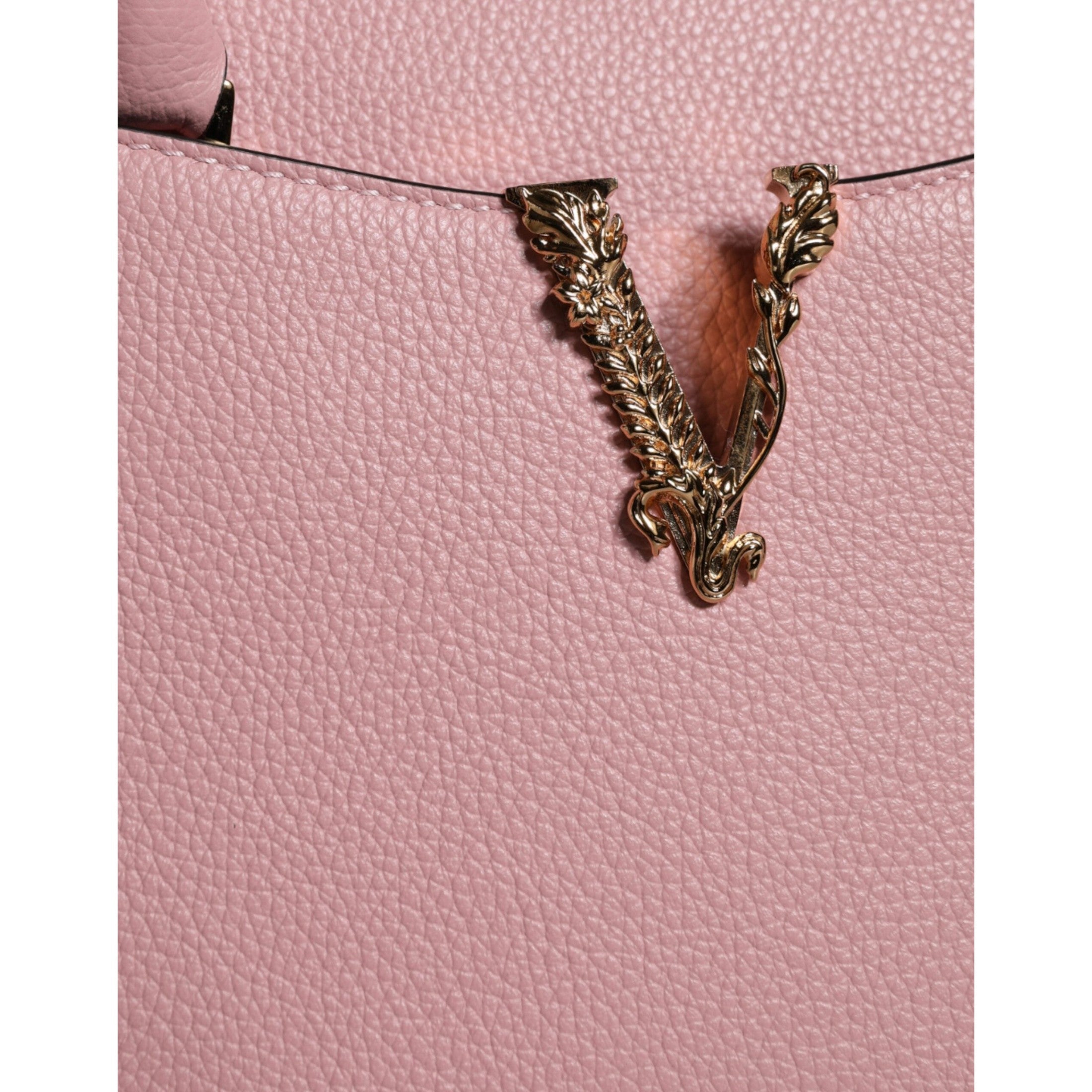 Pink Small Top Handle Grainy Calf Leather Crossbody Bag