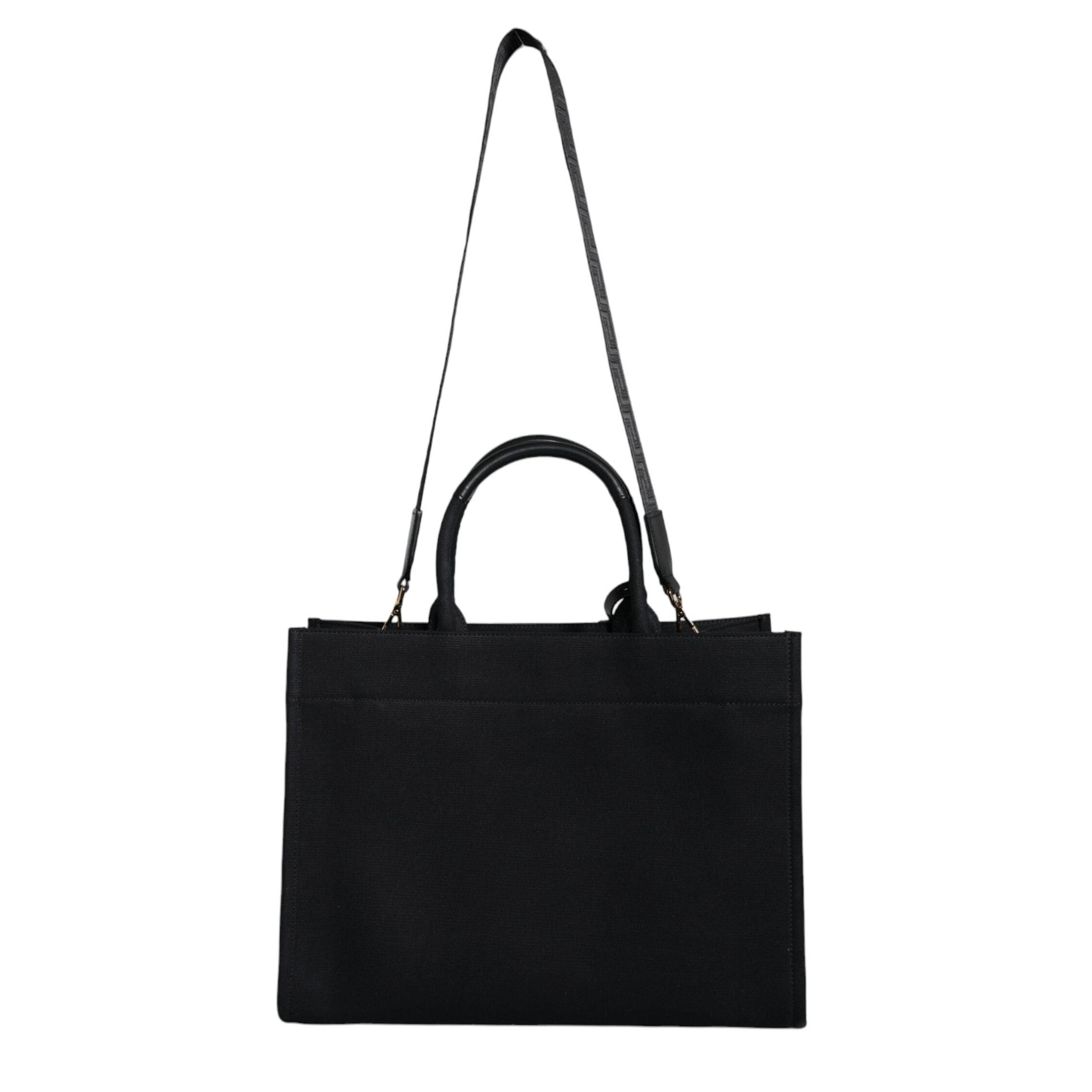 Black Top Handle Canvas Leather Logo Crossbody Tote Bag