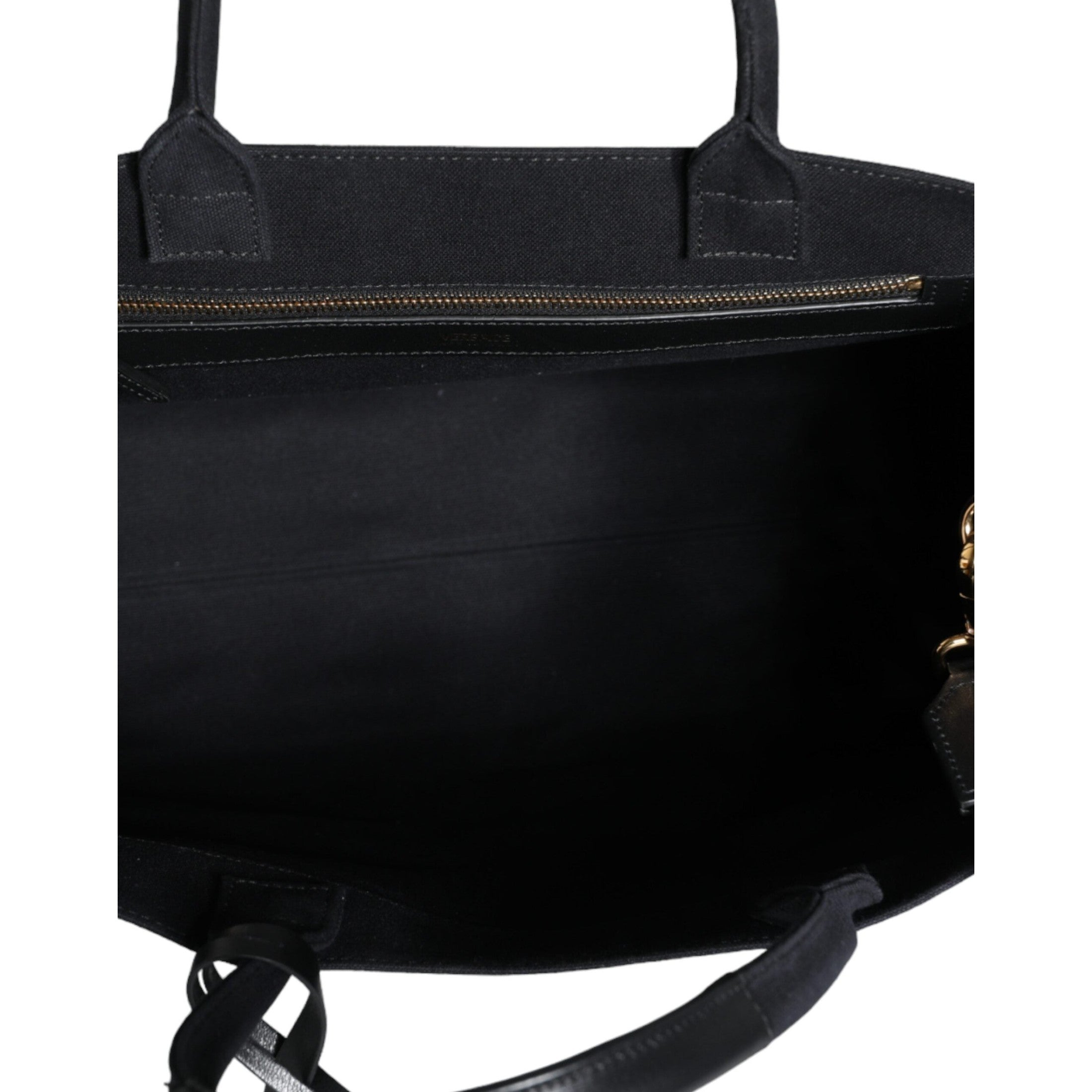 Black Top Handle Canvas Leather Logo Crossbody Tote Bag