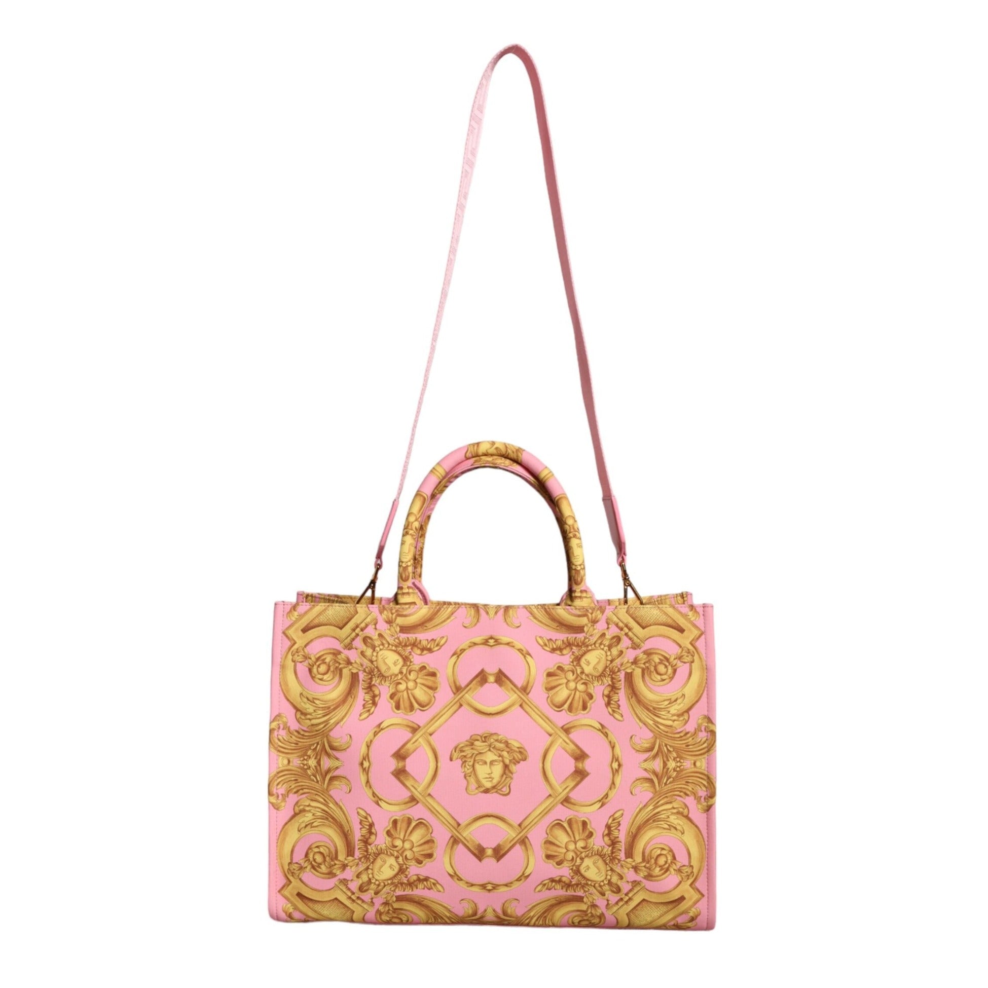 Pink Printed Large Fabric Leather Shopping Tote Bag