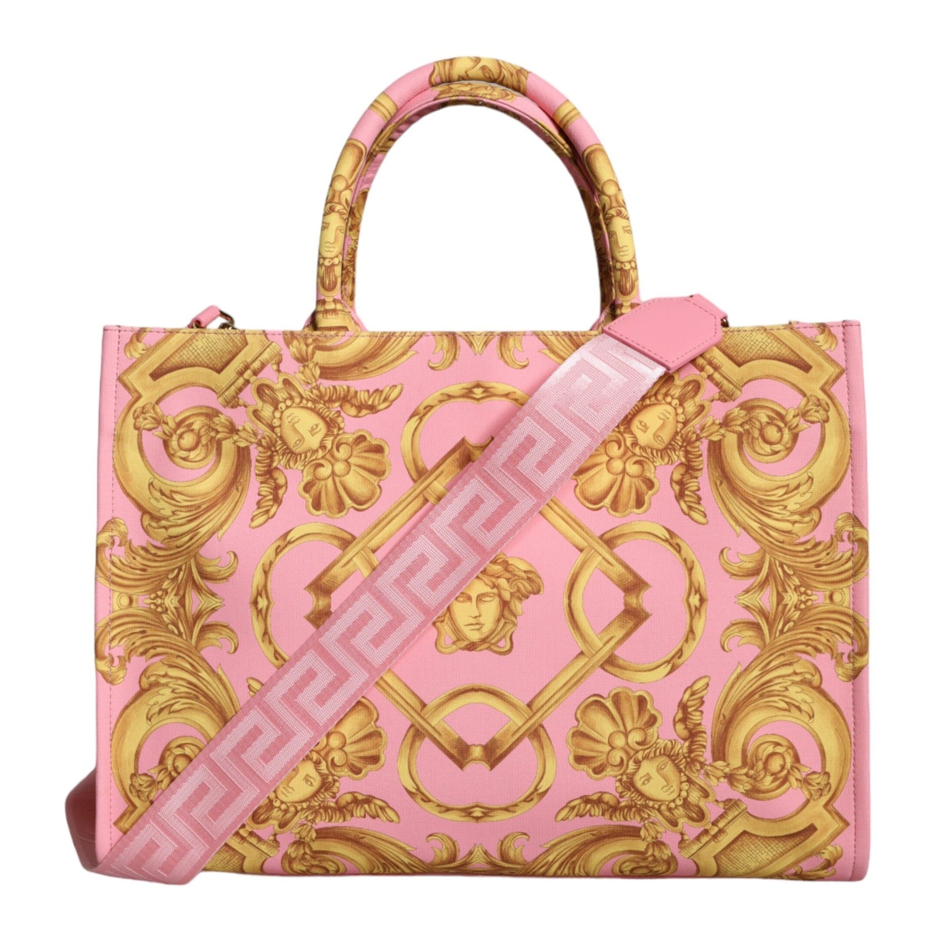 Pink Printed Large Fabric Leather Shopping Tote Bag