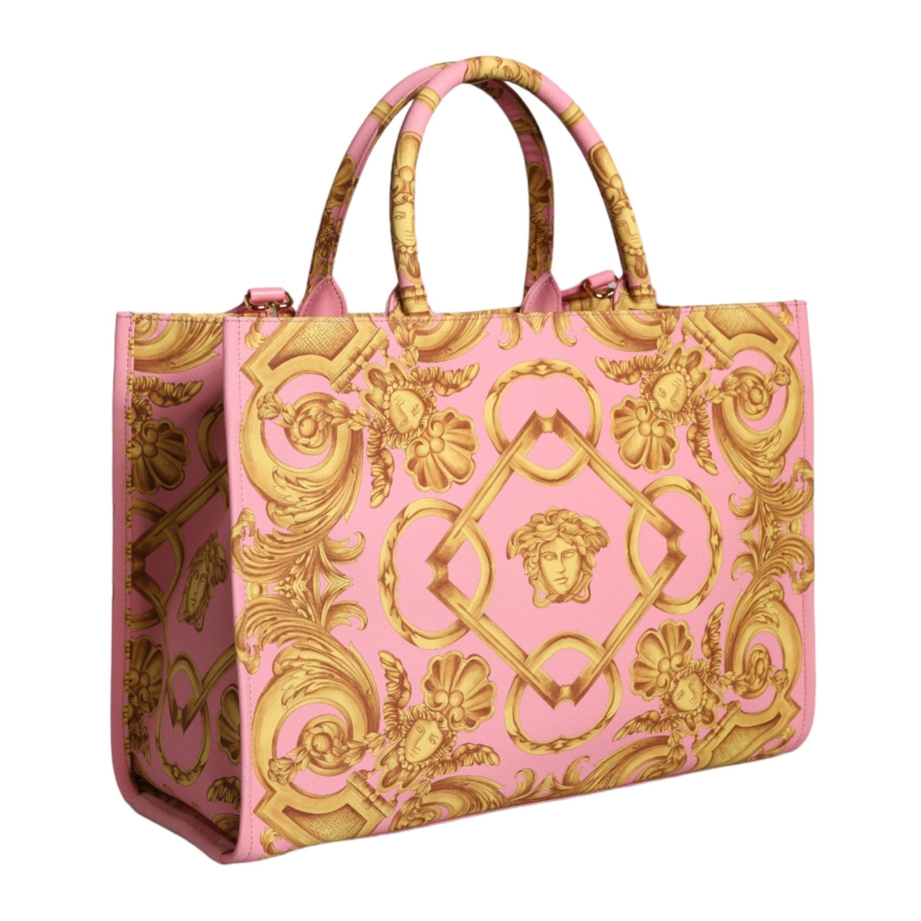 Pink Printed Large Fabric Leather Shopping Tote Bag