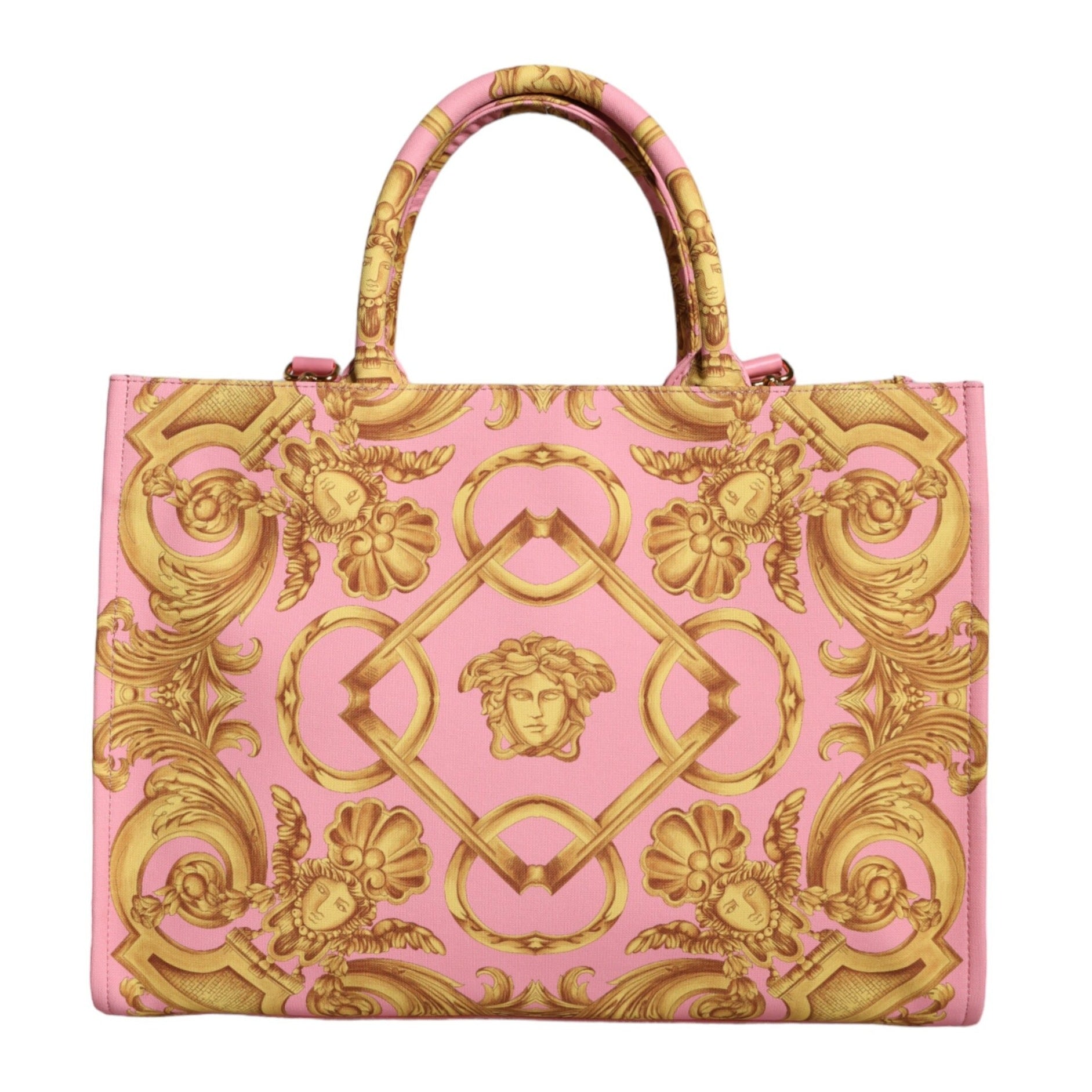 Pink Printed Large Fabric Leather Shopping Tote Bag