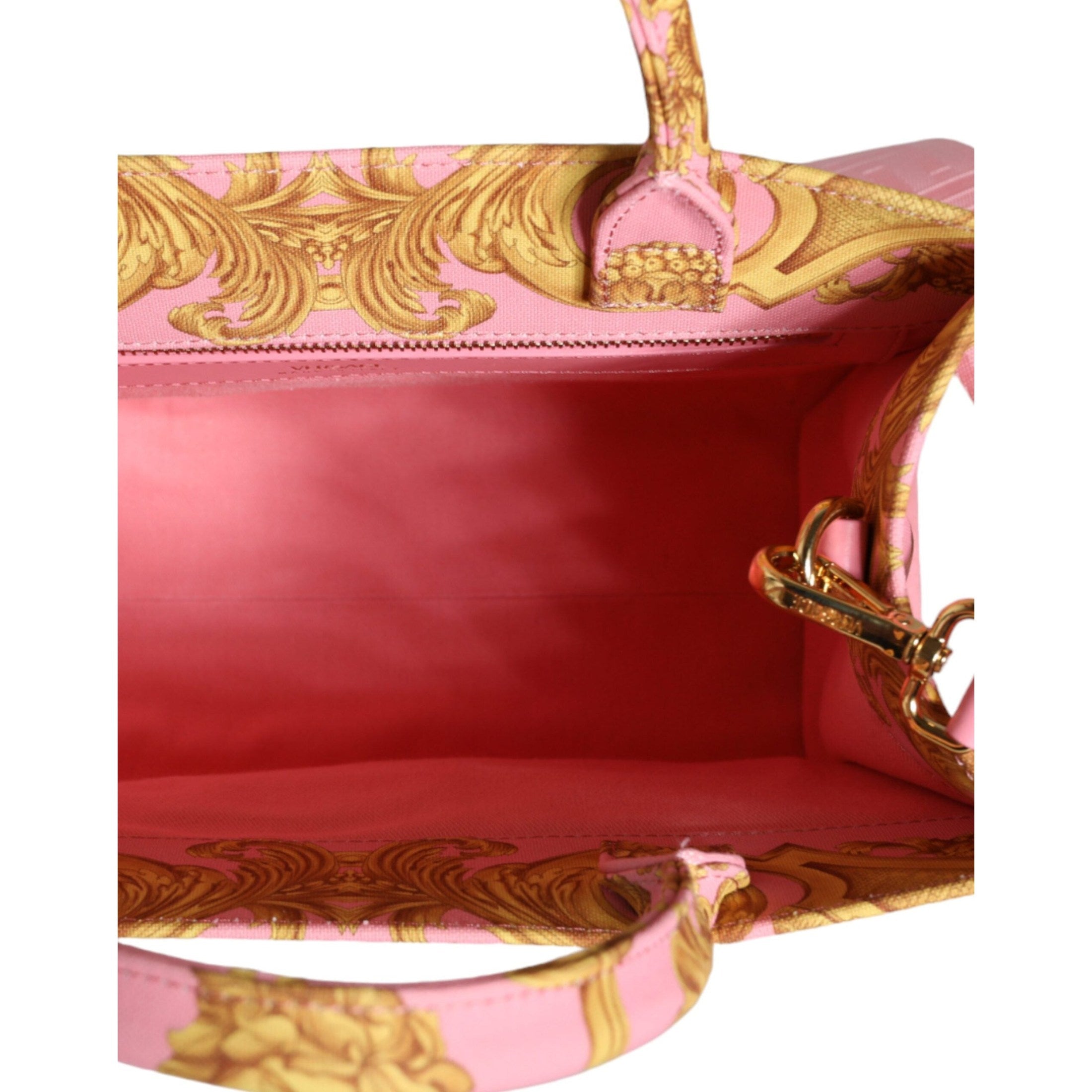 Pink Yellow Baroque Fabric Leather Shopping Tote Bag