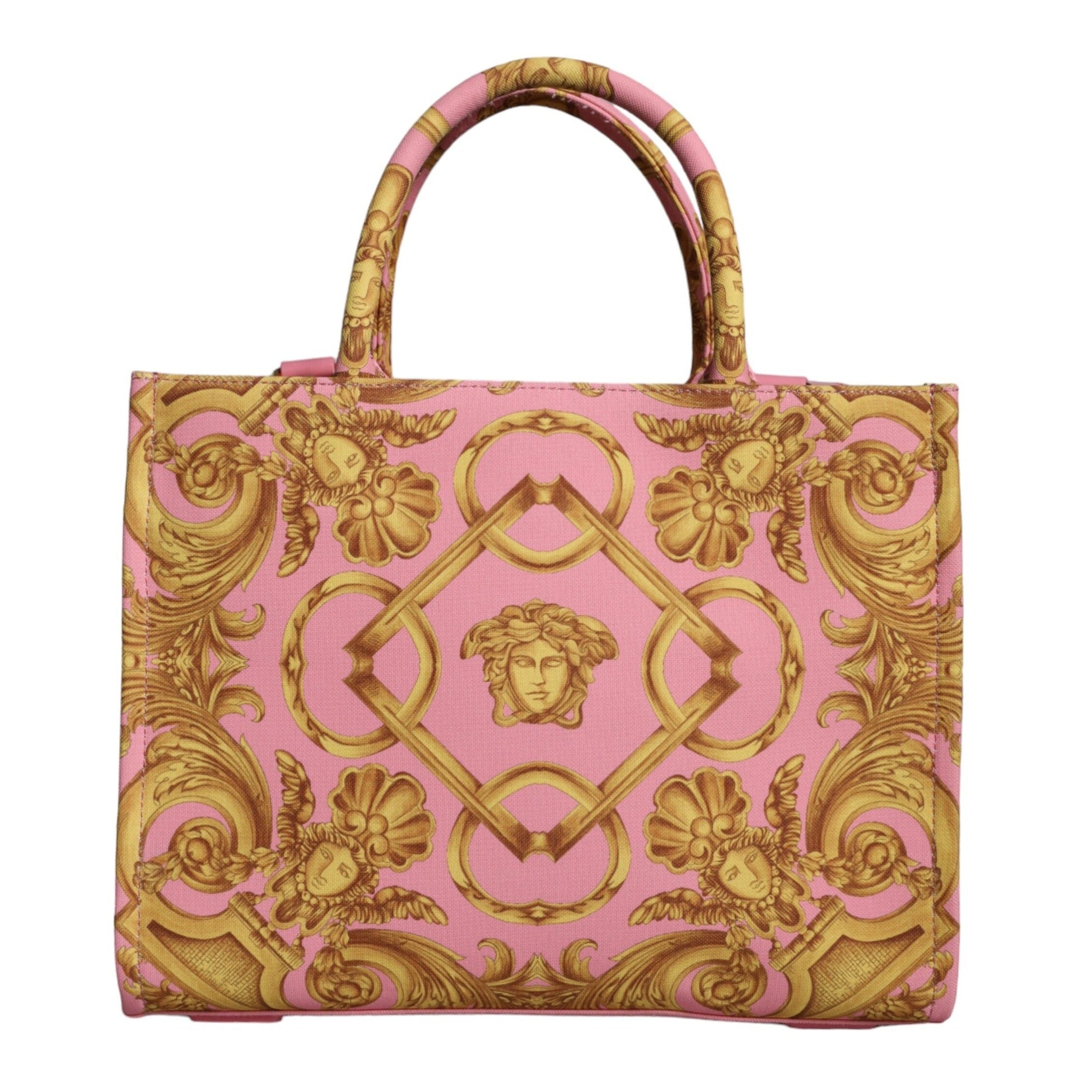 Pink Yellow Baroque Fabric Leather Shopping Tote Bag